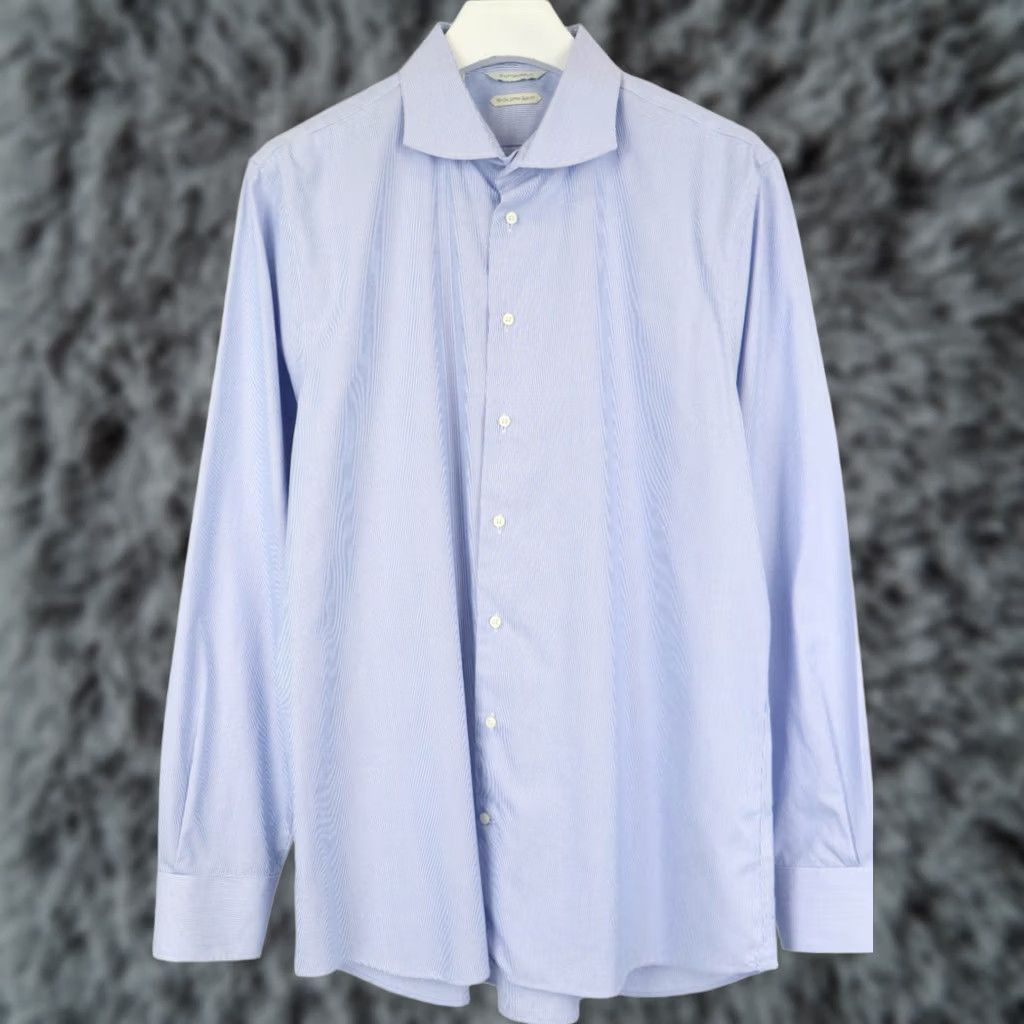 Suitsupply Suitsupply Try On Extra Slim Fit Formal Shirt 46/18 Blue Pinstripe Dress Shirt Mens Regular 100% Cotton Long Sleeve Button Collared 46/18 18in) Size 46R - 1 Thumbnail