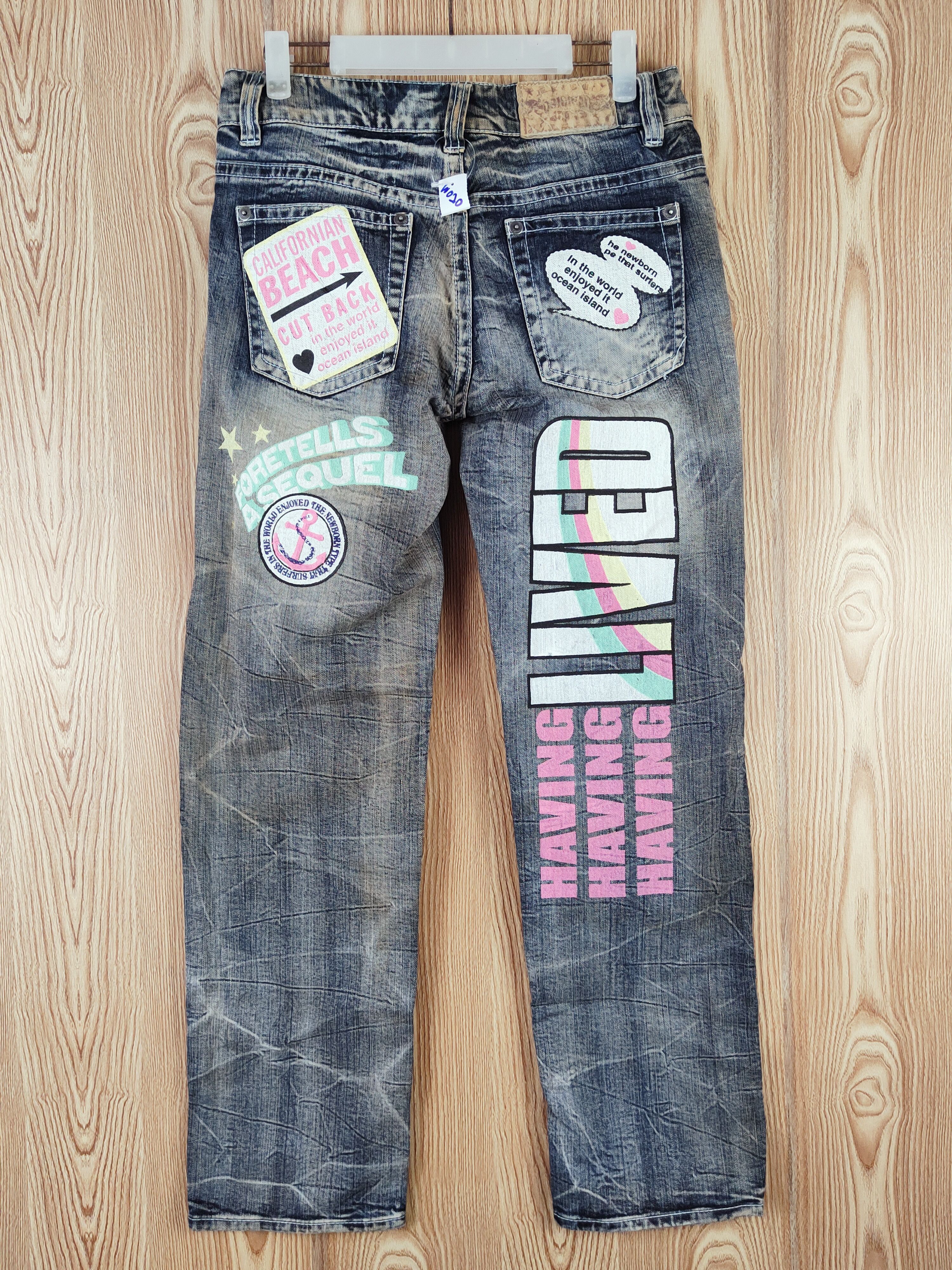 Japanese Brand × Vintage Japan patchwork Dark Blue Distressed Ripped Jeans #W020 Size 29" - 8 Thumbnail