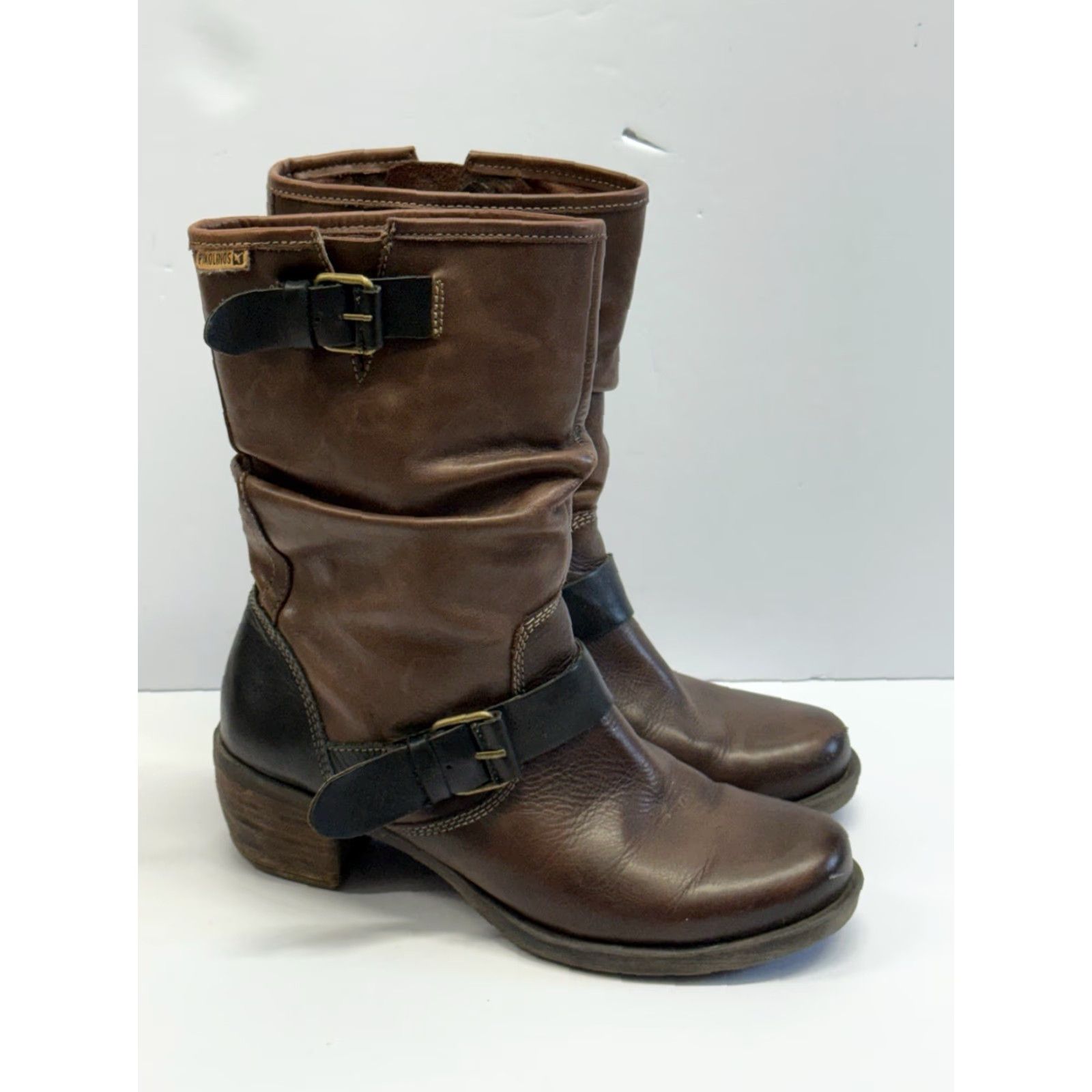 Vintage VINTAGEPikolinos Le Mans Mid Calf Slouch Leather Brown Boots Buckle Womens EU Size 37 Size US 7 / IT 37 - 2 Thumbnail