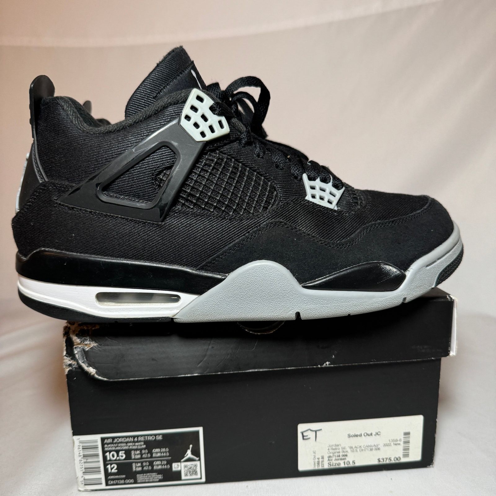 Jordan Brand × Nike Size 10.5 - Air Jordan 4 Retro SE Black Canvas Men's Shoes Size US 10.5 / EU 43-44 - 1 Thumbnail