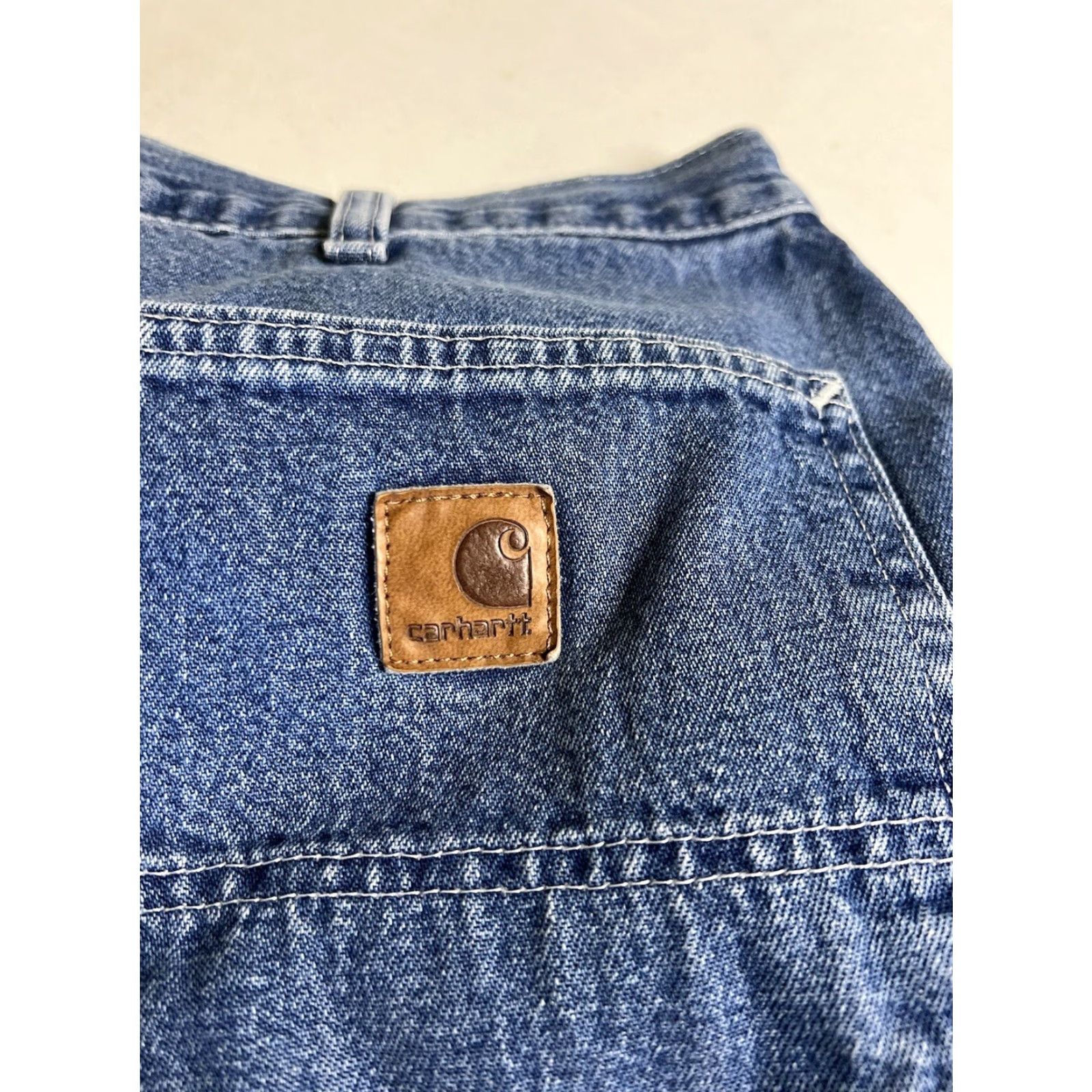 Carhartt VINTAGE Carhartt Jeans – 36x34 Relaxed Fit, Blue, Distressed, 9” Leg Opening, Belt Loops, Button/Zip, Regular, Cotton, USA, Mens Size US 36 / EU 52 - 6 Thumbnail