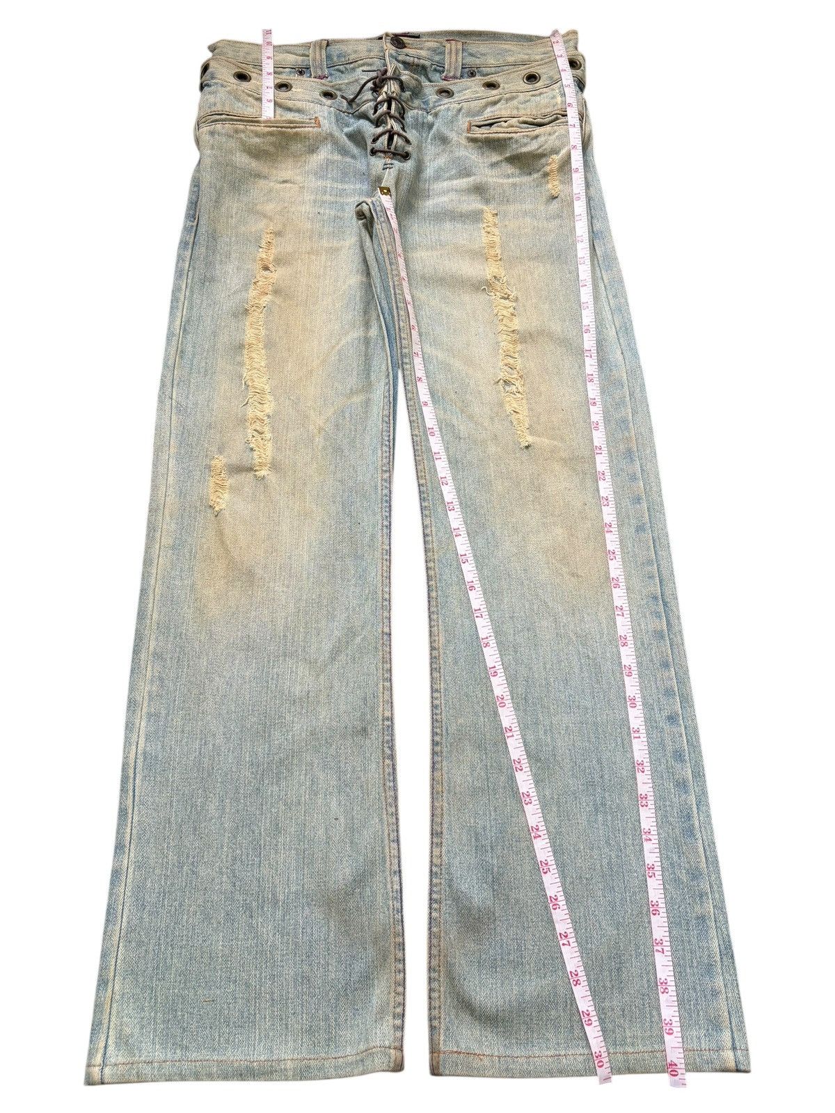If Six Was Nine Vintage Nylaus Laced Up Double Waist Low Rise Flare Jeans Size 31" - 7 Thumbnail