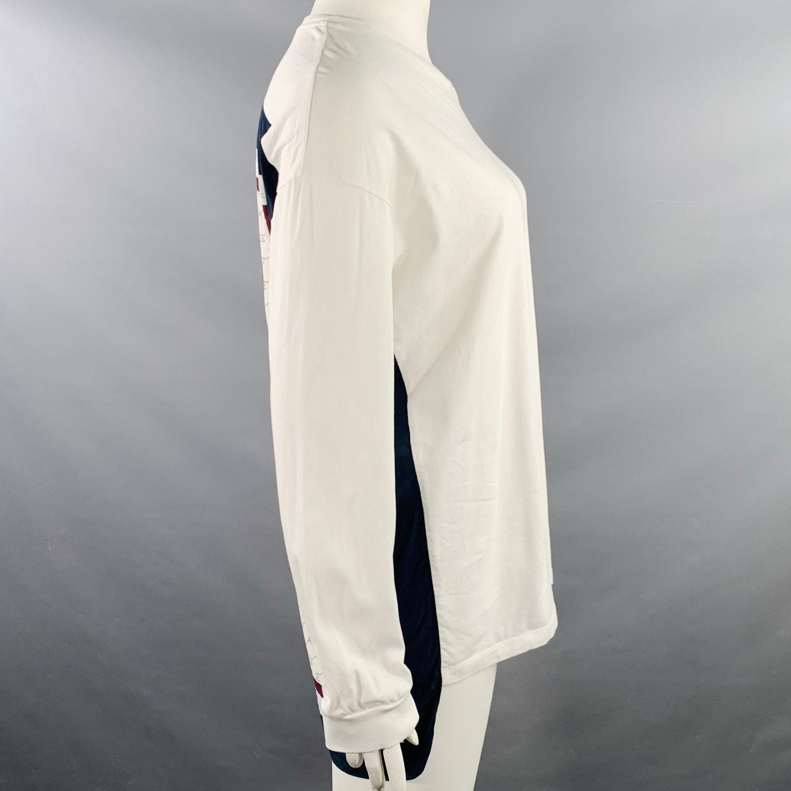 Stella McCartney STELLA McCARTNEY L White Burgundy Navy Cotton Logo Pullover Size L / US 10 / IT 46 - 2 Thumbnail
