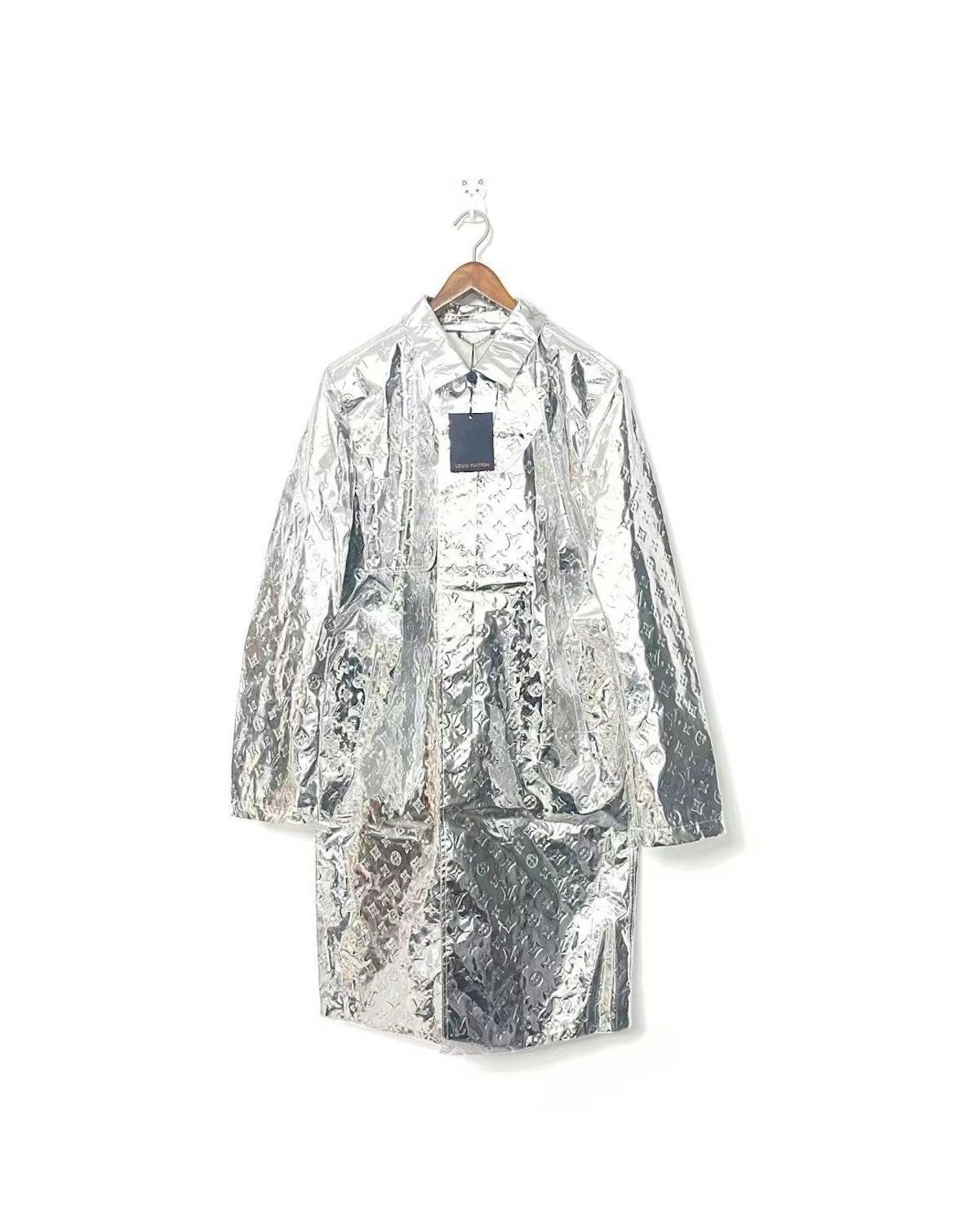 image of Louis Vuitton Runway Mirror Silver Raincoat Jacket, Men's (Size Small)