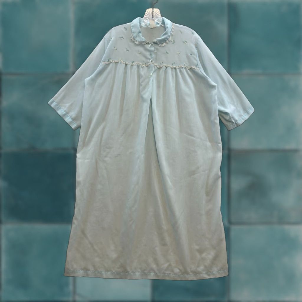 Vintage VINTAGE Nightgown Sleep Dress 1X Blue Embroidered Grandma Prairie Cottagecore Shirt Womens Witchительные Size XL / US 12-14 / IT 48-50 - 1 Thumbnail