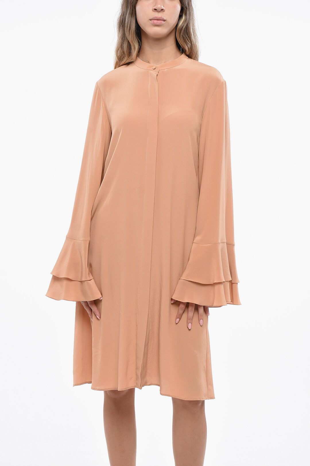 Chloe og1mm1125 Silk Shirtdress in Beige Size M / US 6-8 / IT 42-44 - 4 Thumbnail