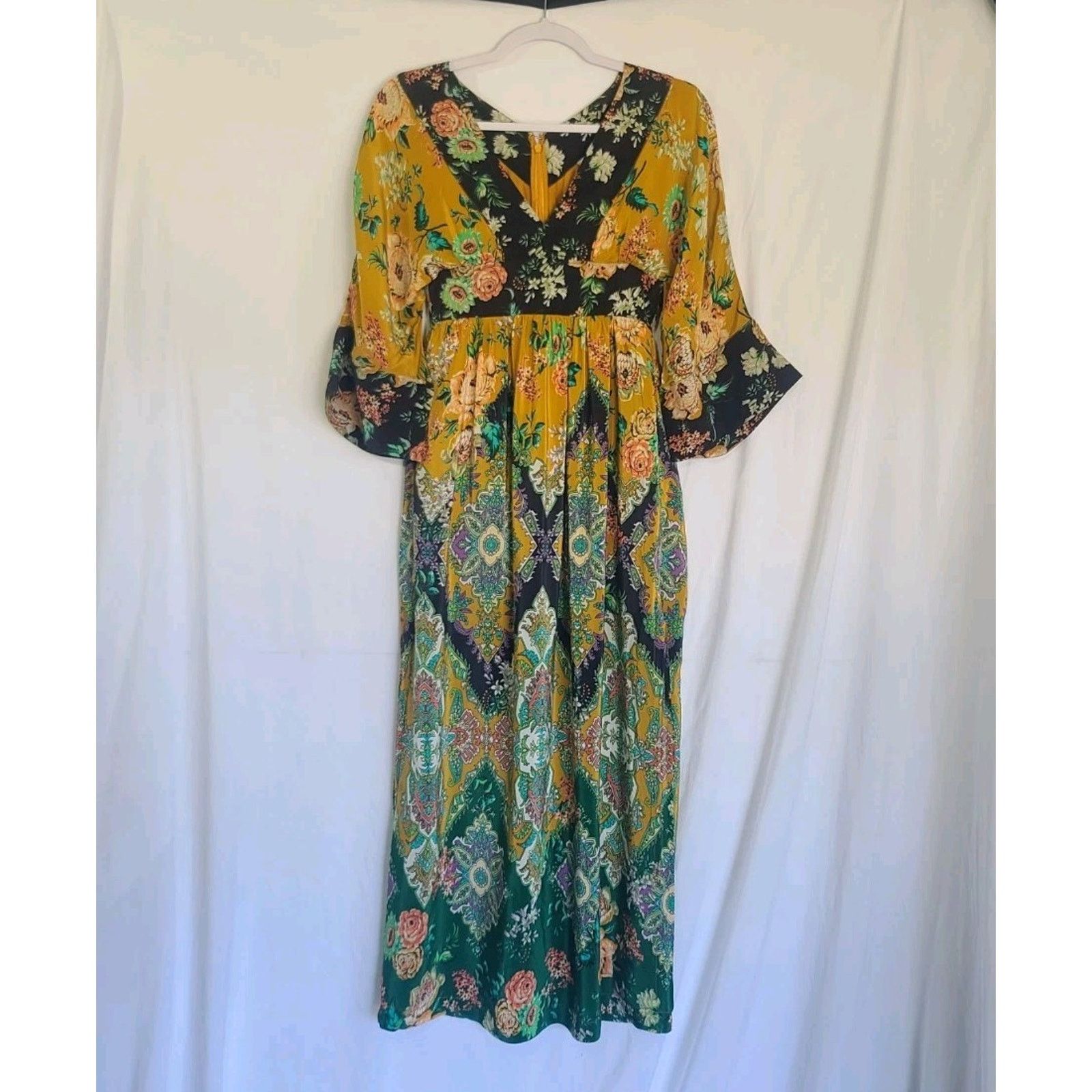 Anthropologie Anthropologie Floral Multicolor V-Neck Maxi Dress 00P Size XXS / US 00 / IT 34 - 3 Thumbnail