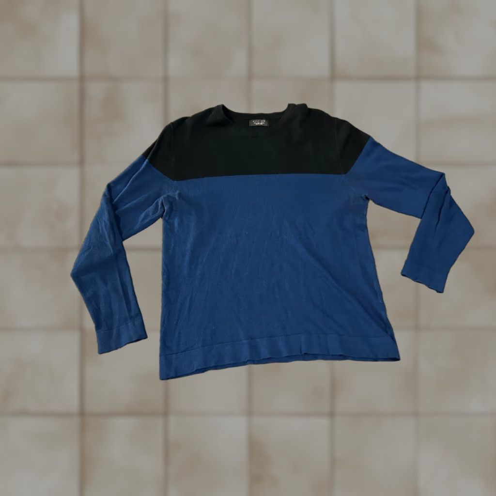 Zara Zara Sweater Mens Large L Colorblock Knit Pullover Crew Neck Long Sleeve Casual Cotton Cable-Knit Pink? Blue Black Gray Size US L / EU 52-54 / 3 - 1 Thumbnail