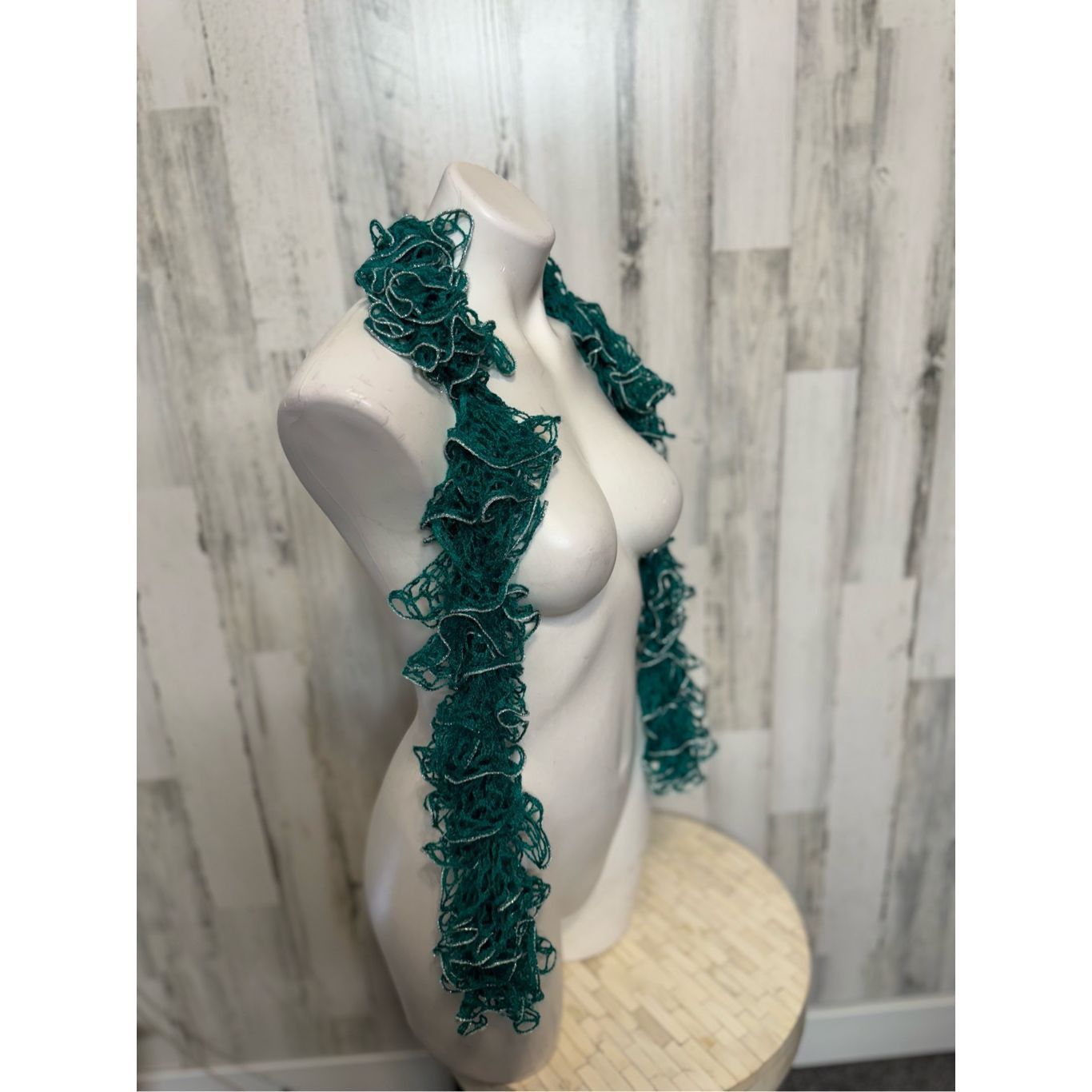 Other Teal Ruffle Knit Scarf Lightweight Dressy Accessory Women’s Size ONE SIZE - 2 Thumbnail