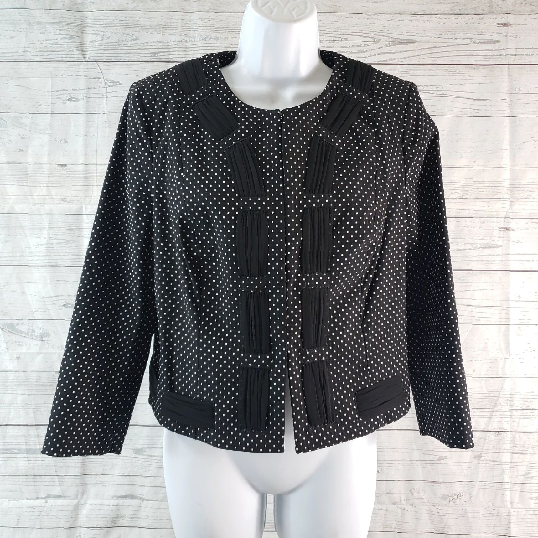 Vintage Cabi 5156 Womens Polka Dot Blazer Jacket Sz 6 Black White 3/4 Sleeve Rayon Blazer Womens Blazer Jacket Size M / US 6-8 / IT 42-44 - 2 Thumbnail