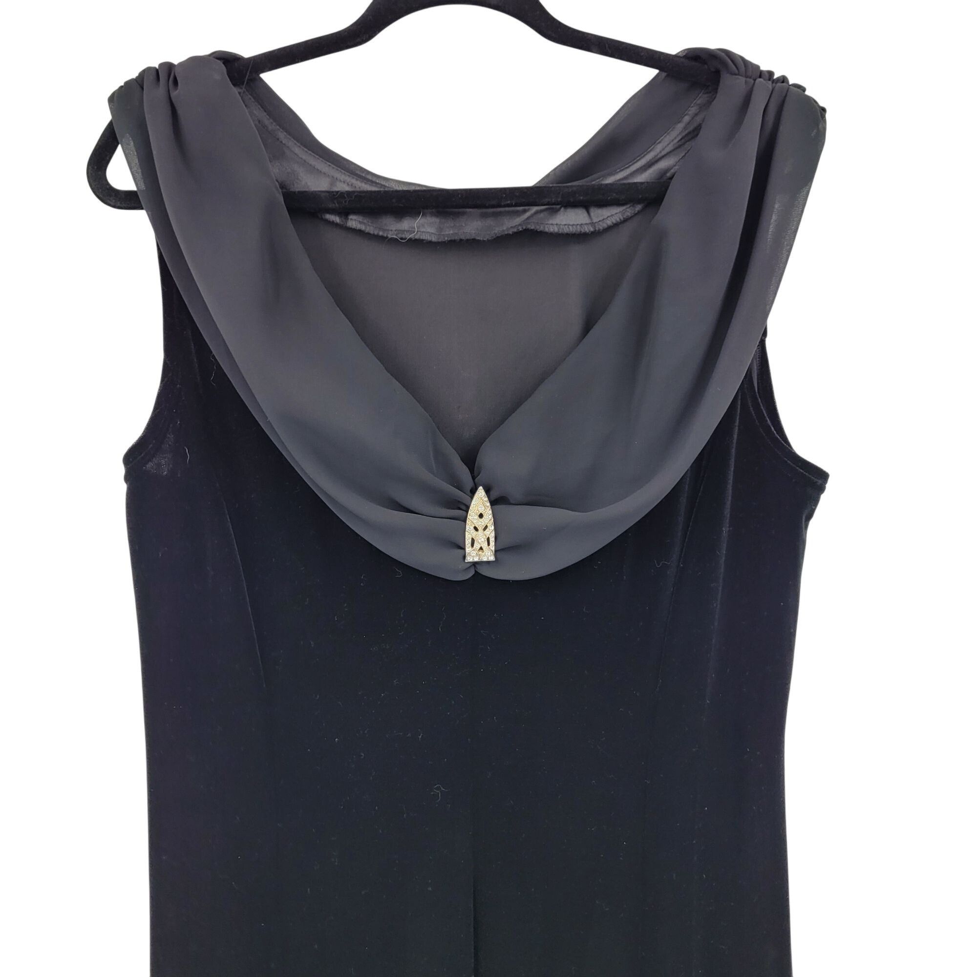 Vintage Vntage Black Velour Stretch Gown Sz 18 Scoop Back Jeweled Pl Size XXL / US 16-18 / IT 52-54 - 7 Thumbnail