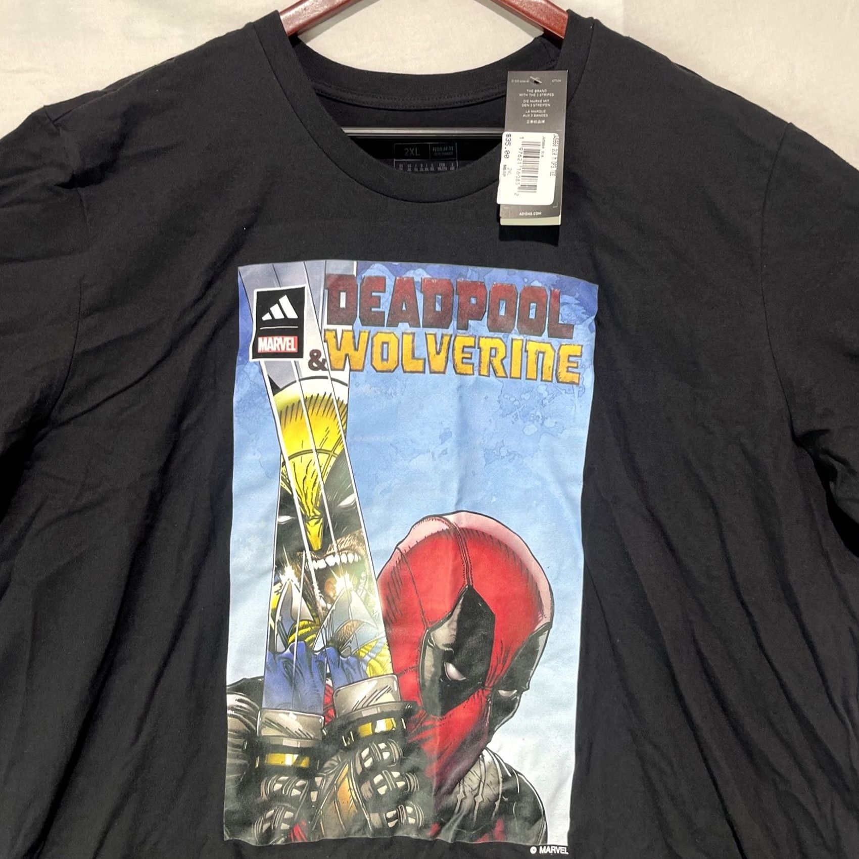 Adidas Deadpool Wolverine Shirt Mens 2XL Black Adidas Marvel Superheroes Comic Cover Shirt Size US XXL / EU 58 / 5 - 3 Thumbnail