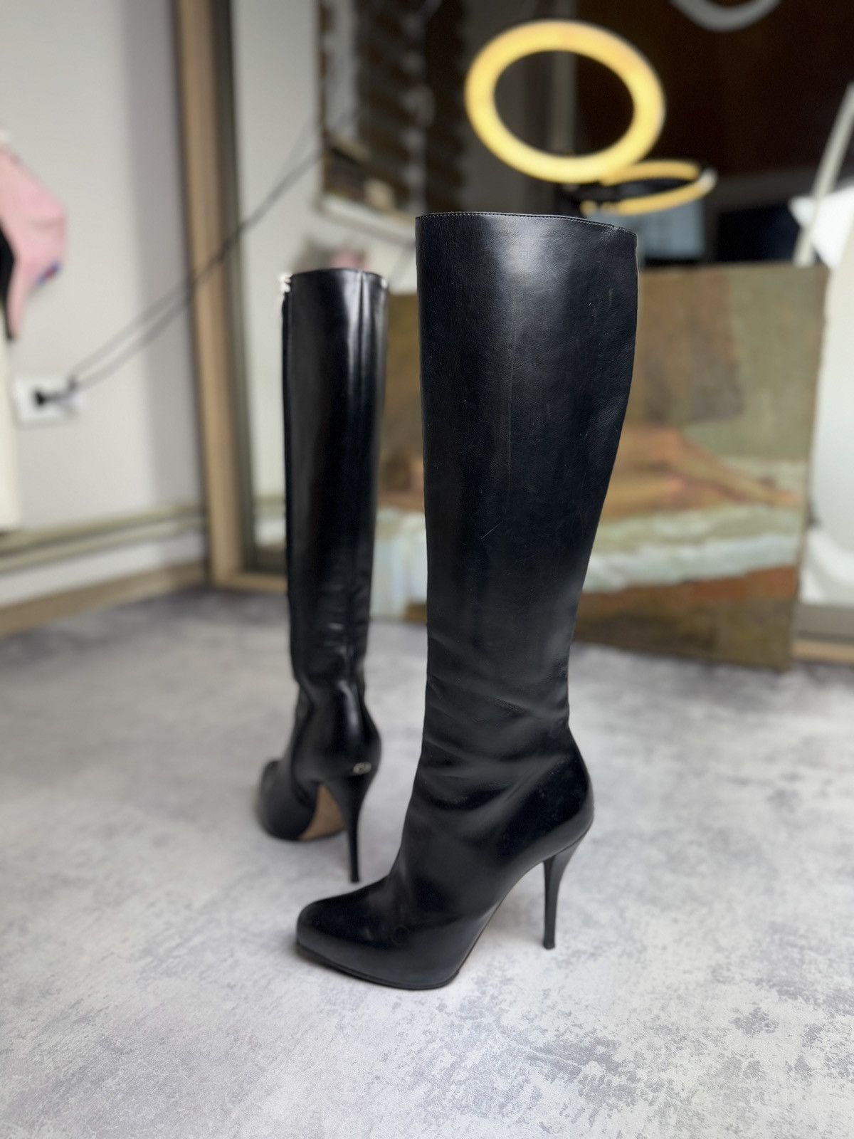 Archival Clothing x Christian Dior Monsieur Christian Dior Leather Vintage Luxury Y2K Boots Heel Shoes in Black, Women's (Size 7)
