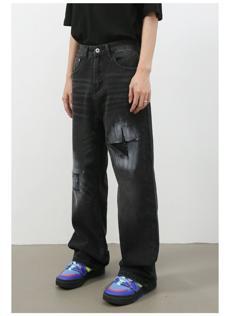 Japanese Brand × Jean American high street men's loose straight retro ripped jeans Size US 32 / EU 48 - 5 Thumbnail