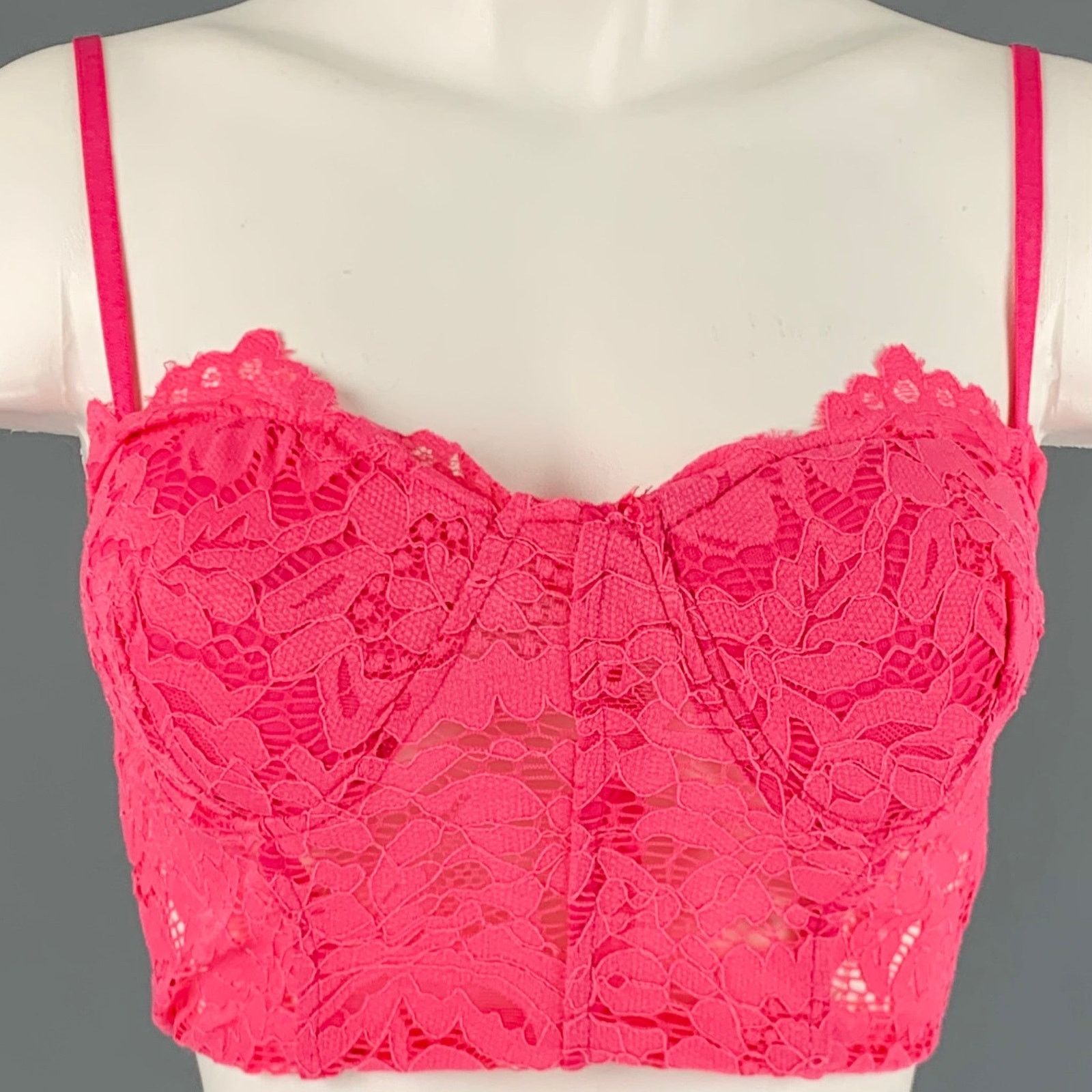 Vintage VINTAGE Size S Hot Pink Lace Floral Bustier Dress Top Size S / US 4 / IT 40 - 1 Thumbnail