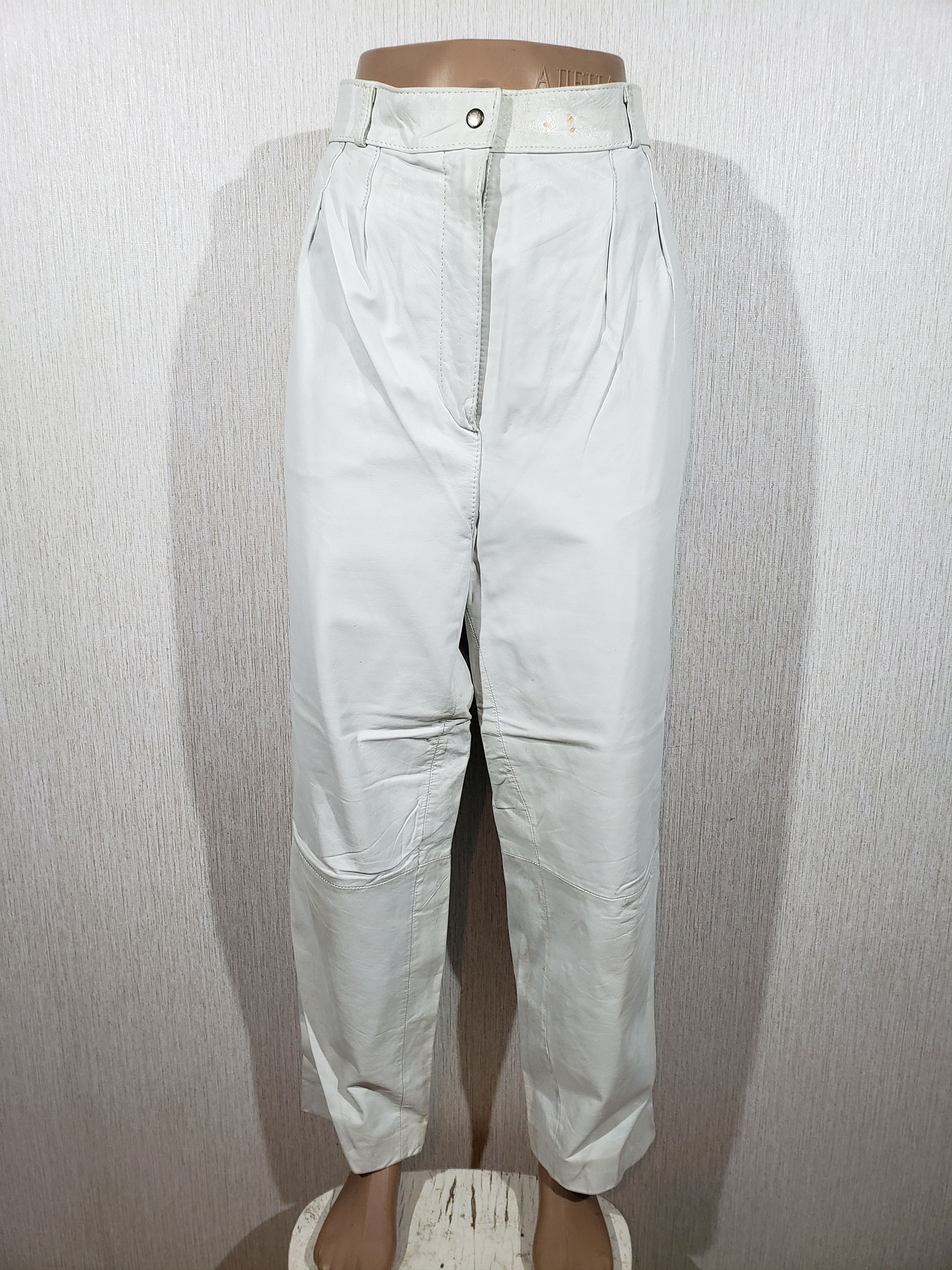Genuine Leather White women's pants with pockets. Size 30" / US 8 / IT 44 - 1 Thumbnail