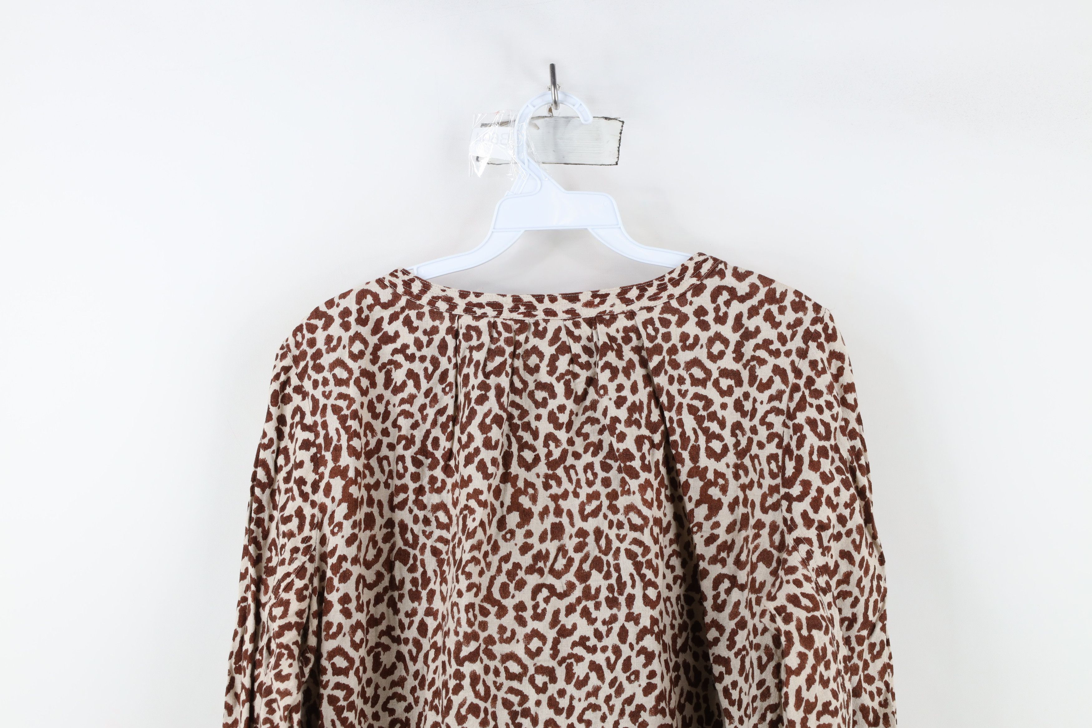 J.Crew × Vintage J Crew Leopard Print Linen Long Sleeve Blouse Shirt Top Size L / US 10 / IT 46 - 11 Thumbnail
