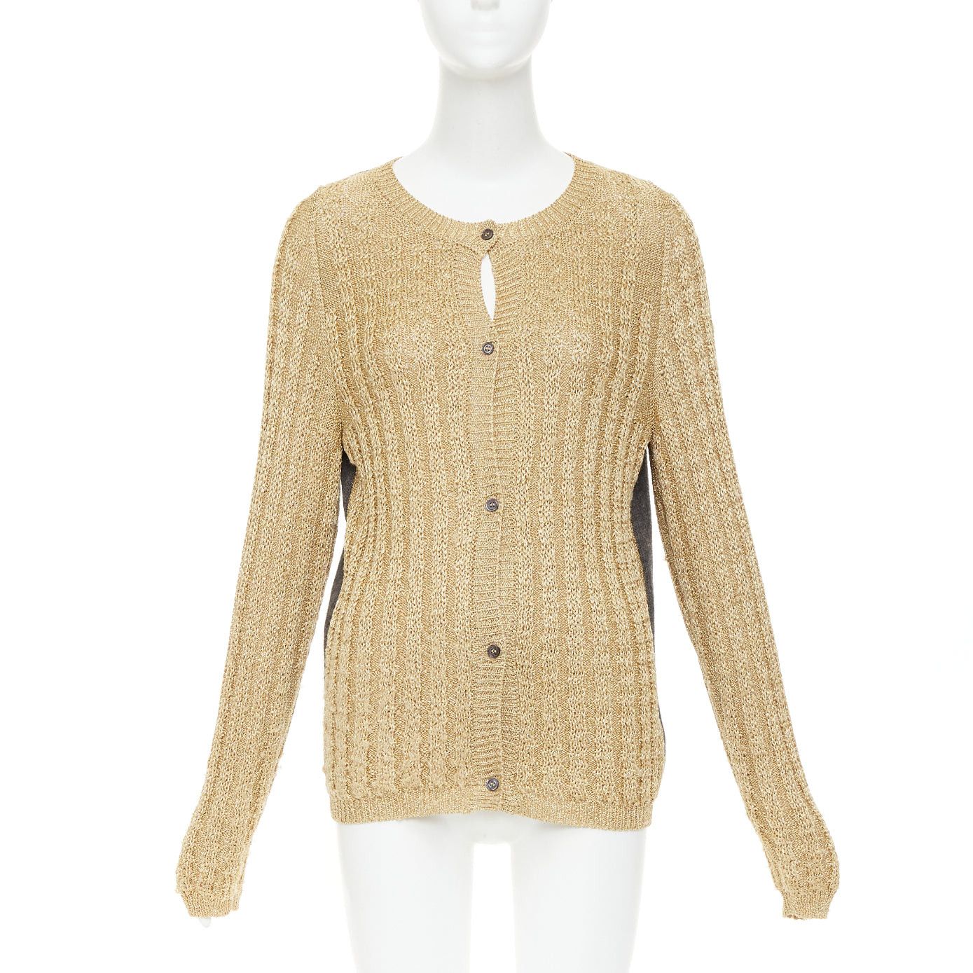 Marni MARNI 2010 gold metallic cable knit front grey contrast back cardigan IT40 S Size S / US 4 / IT 40 - 1 Thumbnail