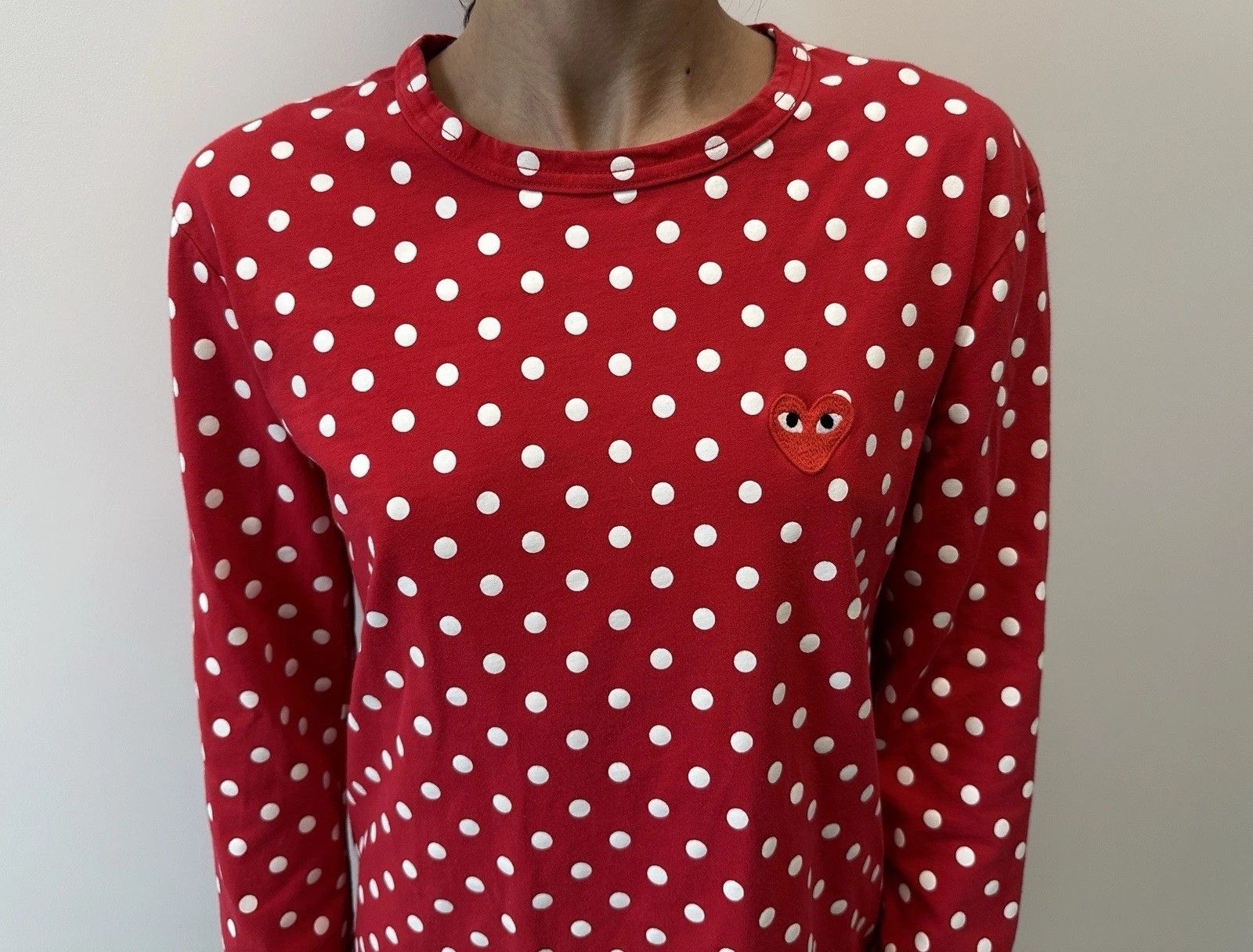 Comme des Garcons PLAY Play Comme Des Garcons Womens Red Polka Dot Long Sleeve Top Size L / US 10 / IT 46 - 2 Thumbnail