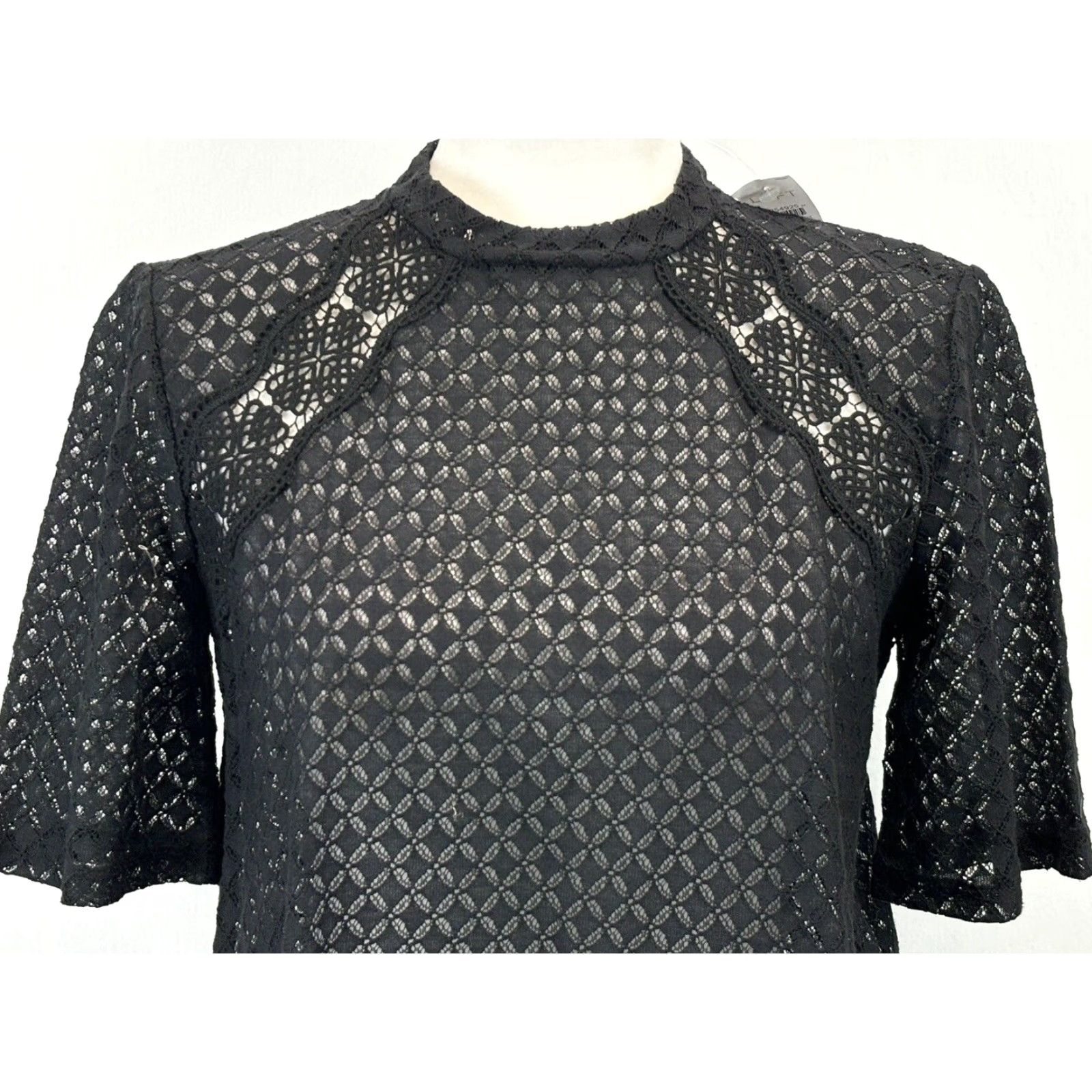 Loft LOFT Blouse Shirt Women XS Black Lace Top Open Crochet Overlay Short Sleeve Dark Romance NEW Size XS / US 0-2 / IT 36-38 - 5 Thumbnail