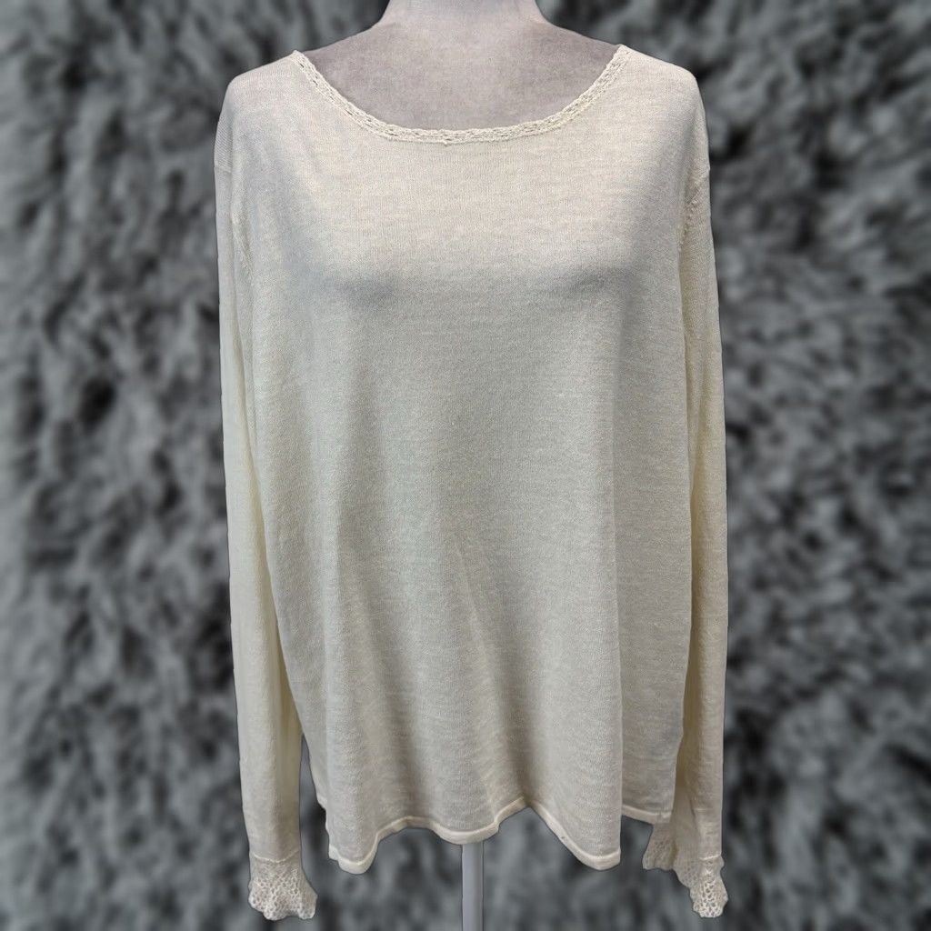 Ralph Lauren VINTAGE Lauren Ralph Lauren Women's Sweater Pullover Knit Long Sleeve Plus 3X Ivory Coastal Spring Summer Beach Classic Lightweight Breathable Size XXL / US 16-18 / IT 52-54 - 1 Thumbnail