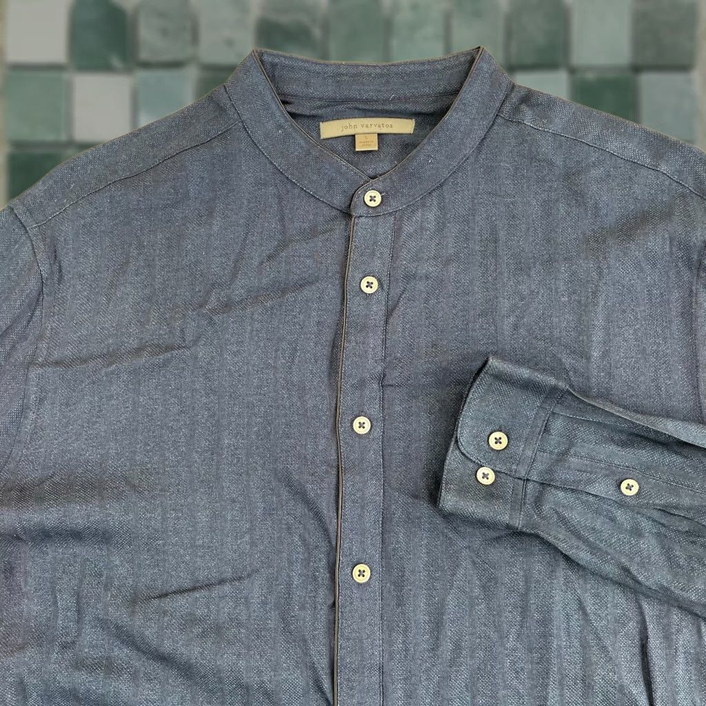 John Varvatos John Varvatos Shirt Men L Blue Band Mandarin Collar Long Sleeve NWOT Size US L / EU 52-54 / 3 - 1 Thumbnail