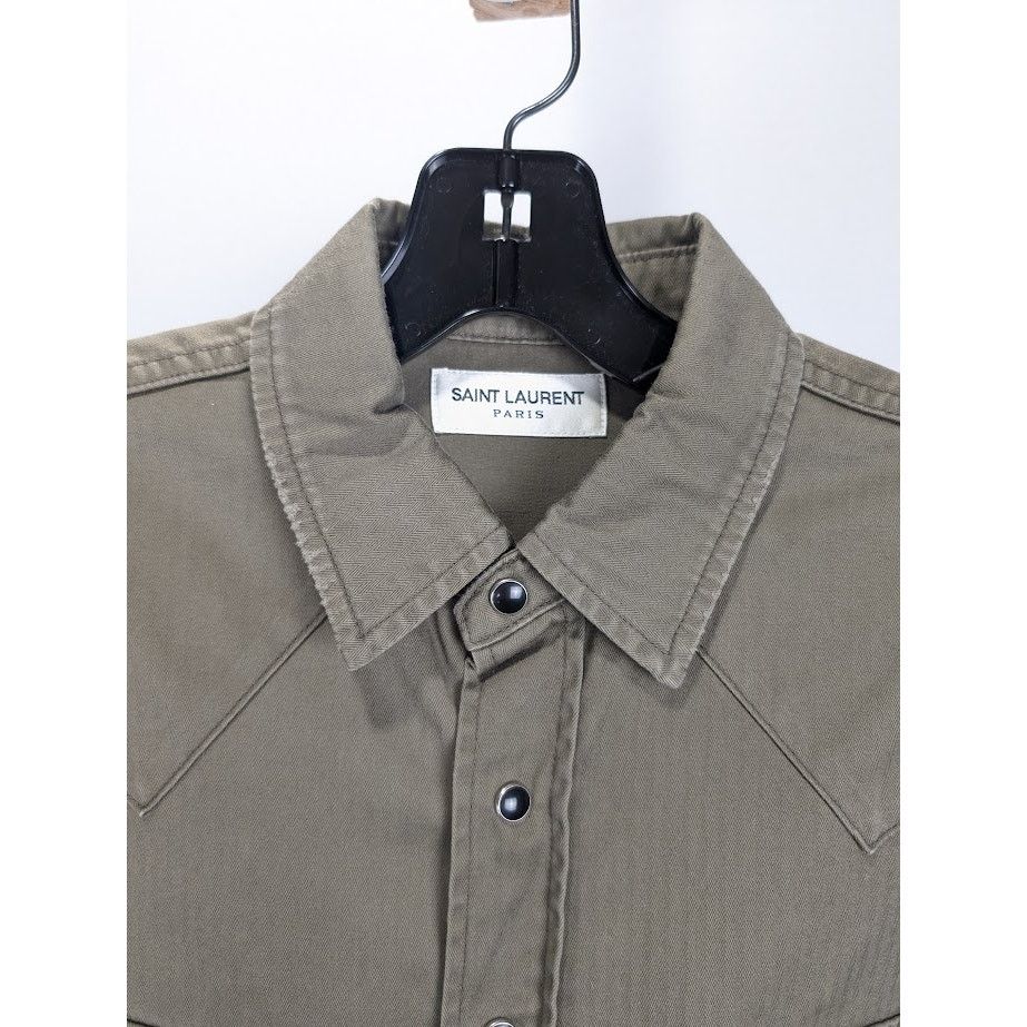 Saint Laurent Paris o1rshd1 Classic Western Shirt in Khaki Stonewash Size US M / EU 48-50 / 2 - 3 Thumbnail