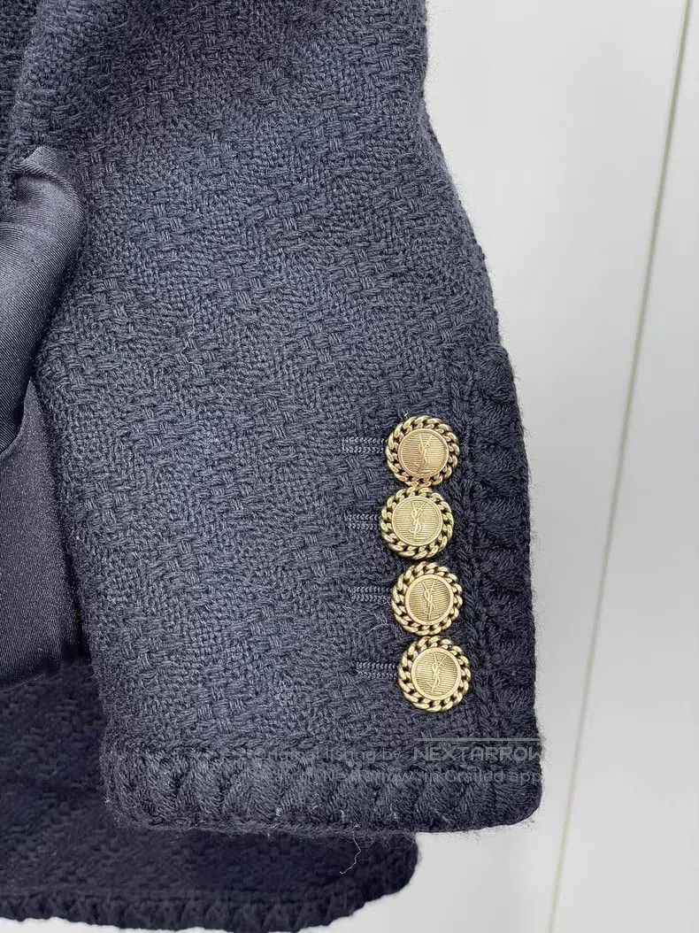 Saint Laurent Paris Saint Laurent Paris Gold button coarse tweed woven jacket Size XXS / US 00 / IT 34 - 3 Thumbnail