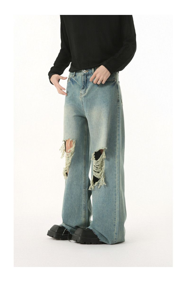 Vintage American retro punk distressed straight leg ripped jeans Size US 32 / EU 48 - 4 Thumbnail