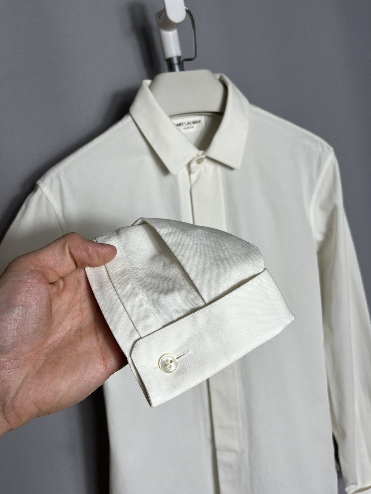 Saint Laurent Paris SAINT LAURENT Paris Beige Mens Cotton Button Up Shirt Size US M / EU 48-50 / 2 - 4 Thumbnail