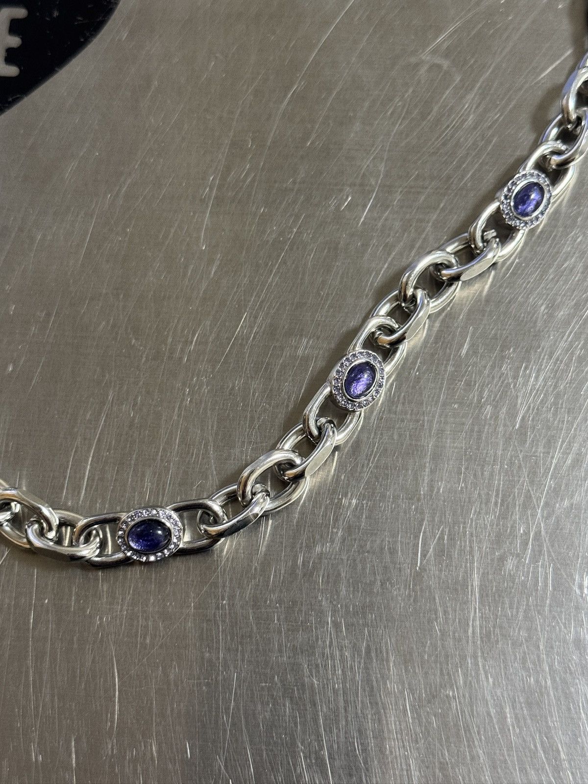 Jewelry Silver Wallet Chain Purple Stone 22" Size ONE SIZE - 4 Thumbnail