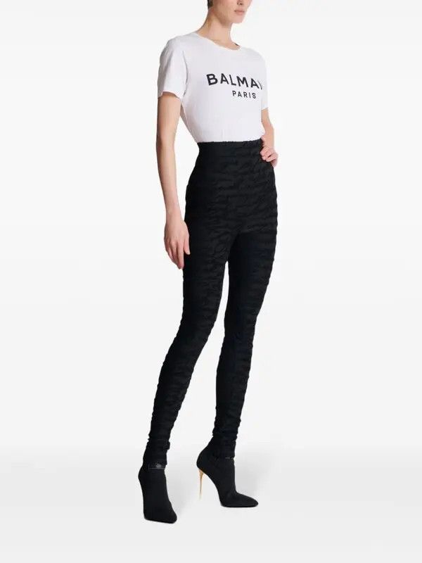Balmain o1s1wg111225 Monogram-Jacquard Legging in Black Size 30" / US 8 / IT 44 - 3 Thumbnail