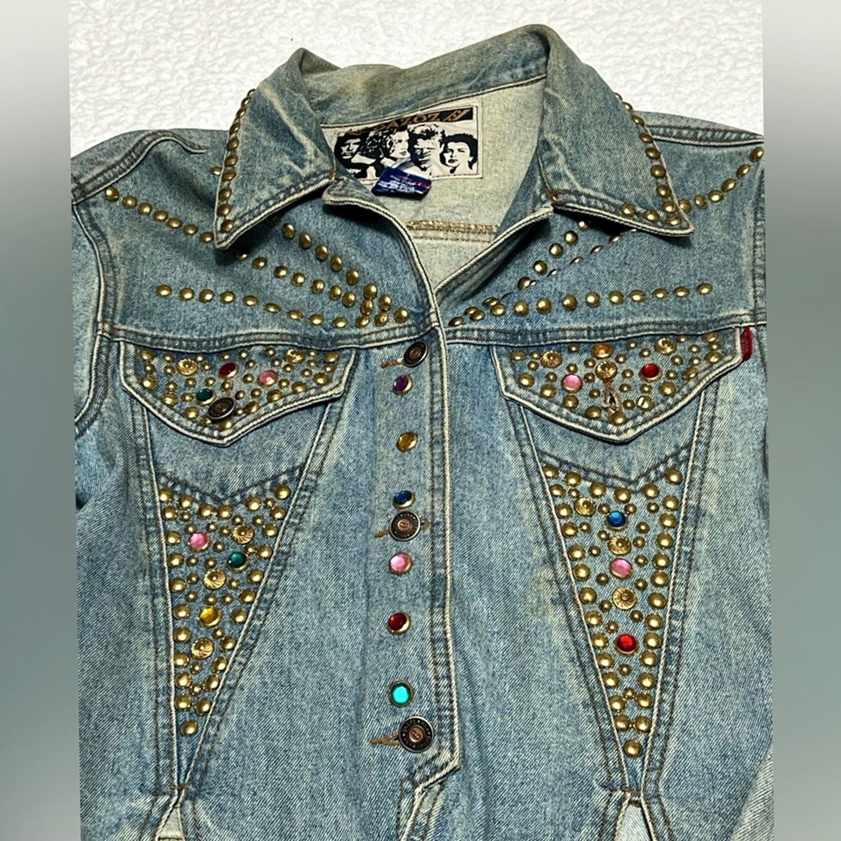 Denime VINTAGE Gazoz Beaded Bomber Jacket Blue Denim Large Women Size 36" / US 14 / IT 50 - 3 Thumbnail