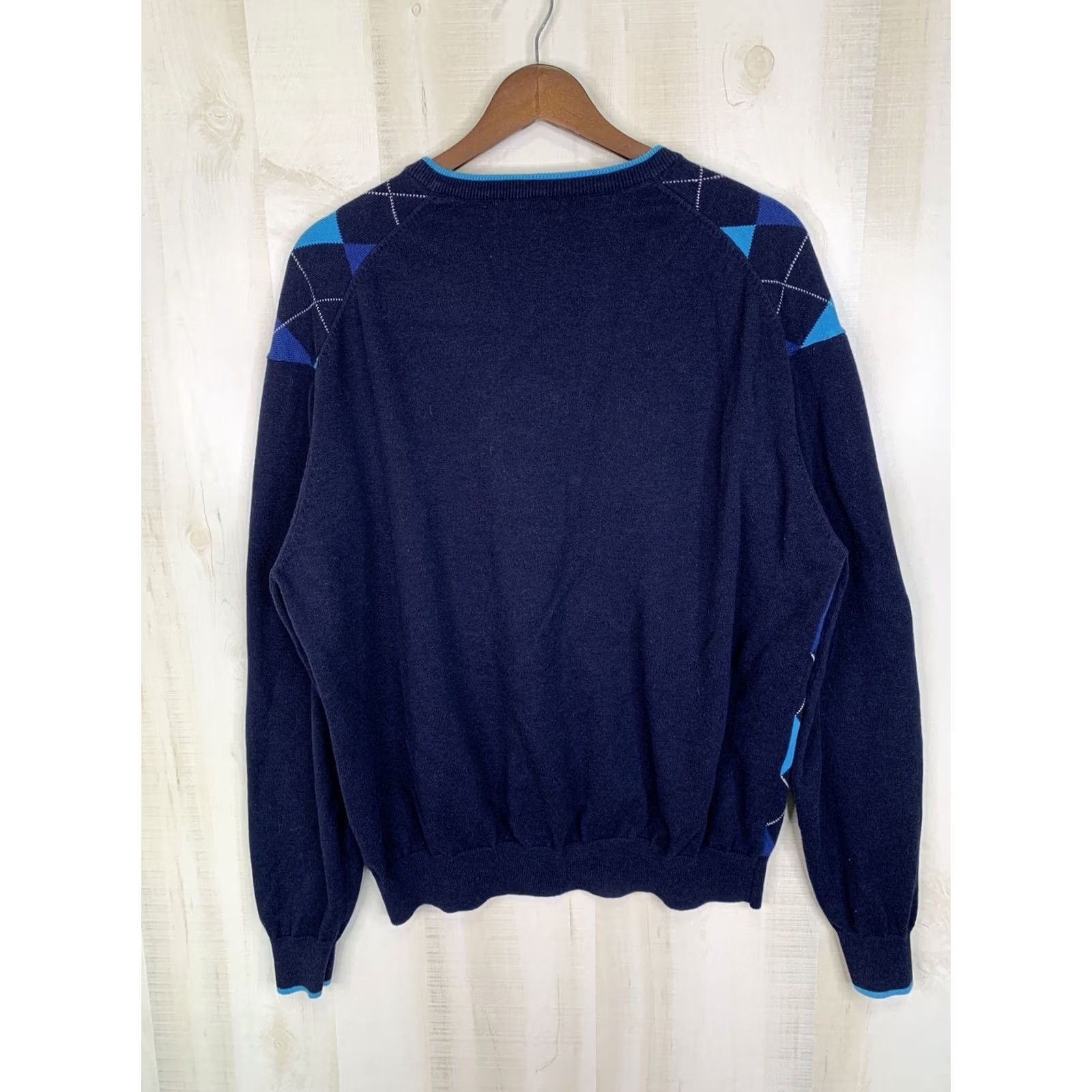 Vintage Toscano Firenxe 100% Combed Cotton Navy Blue Argyle V-Neck Mens Sweater XL-11834 Size US XL / EU 56 / 4 - 6 Thumbnail