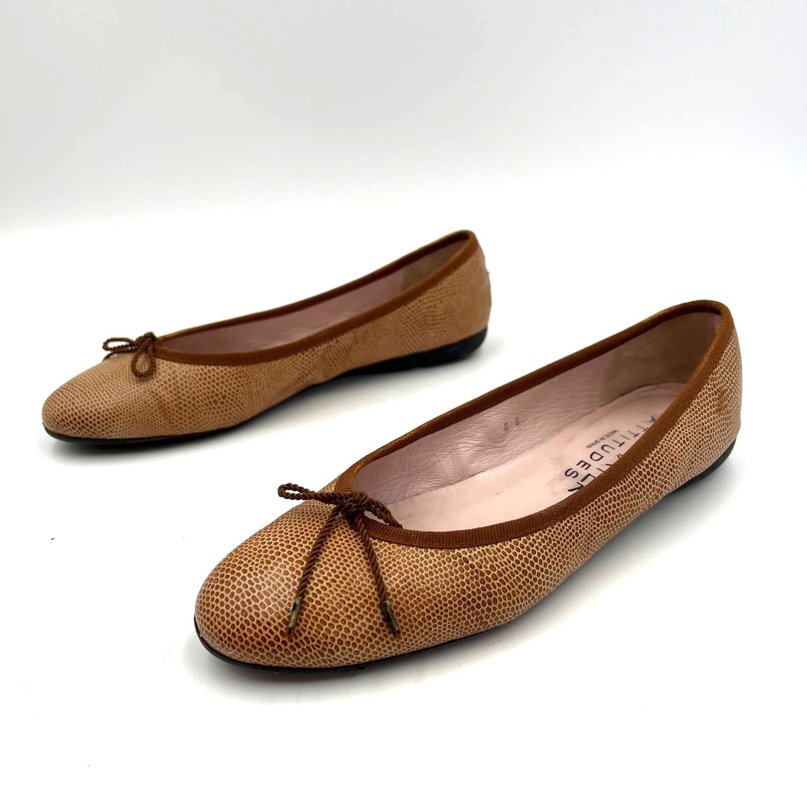 Other Paul Mayer Ballet Flats Lizard Embossed Leather Tan Brown Size US 8 / IT 38 - 10 Thumbnail