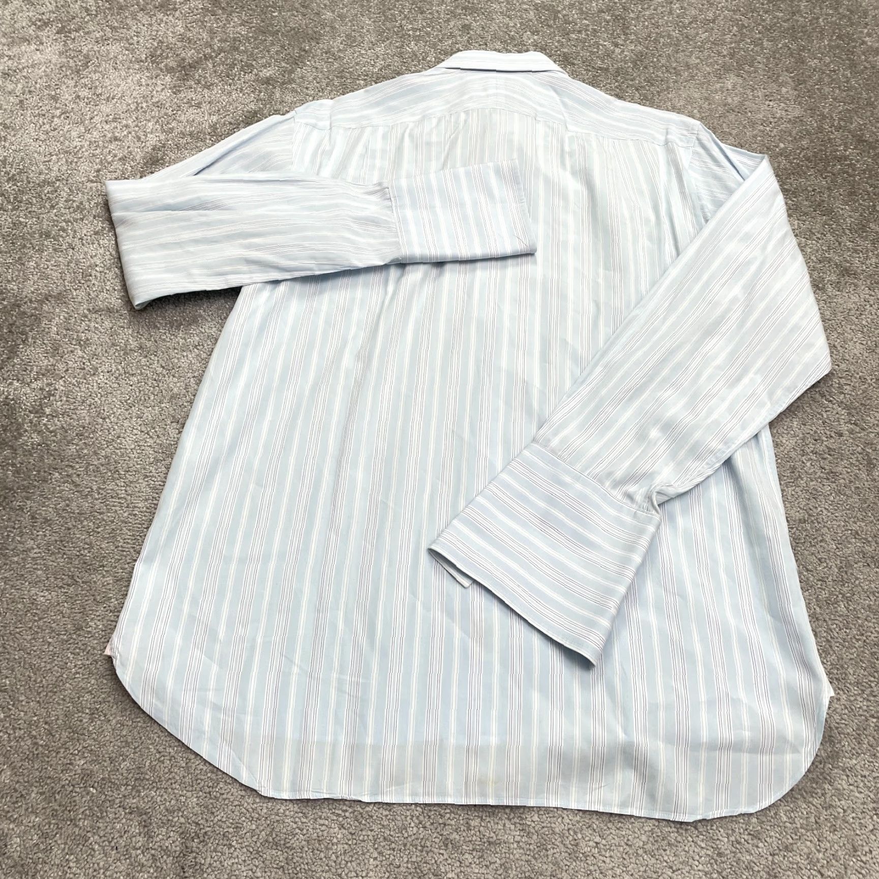 Pinko Thomas Pink Dress Shirt Mens 16 34.5 Blue Striped Jermyn Street Finest Cotton Button-Down Collar 16 in Neck French Cuff Regular Size 34R - 2 Thumbnail