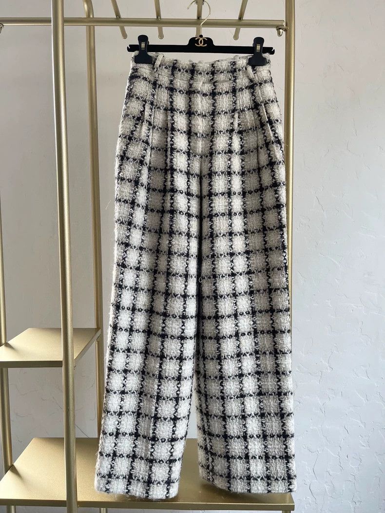 Chanel Chanel 19k thousand-bird check thick tweed wide-leg trouse Size 24" / US 00 / IT 34 - 1 Thumbnail