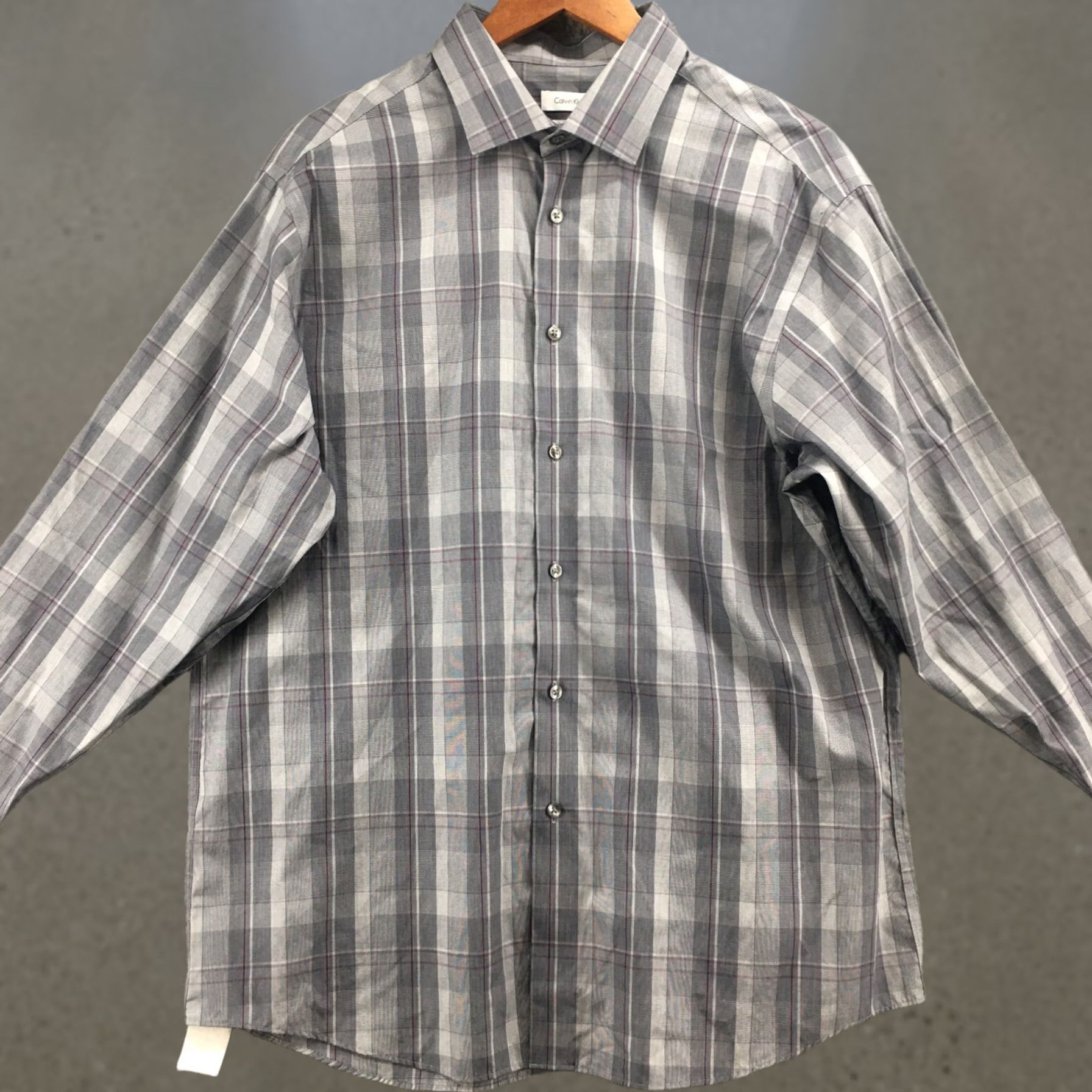 Calvin Klein Calvin Klein Button-Up Dress Shirt Mens 17 Multicolor Plaid Collared Long Sleeve Shirt Size 46R - 1 Thumbnail