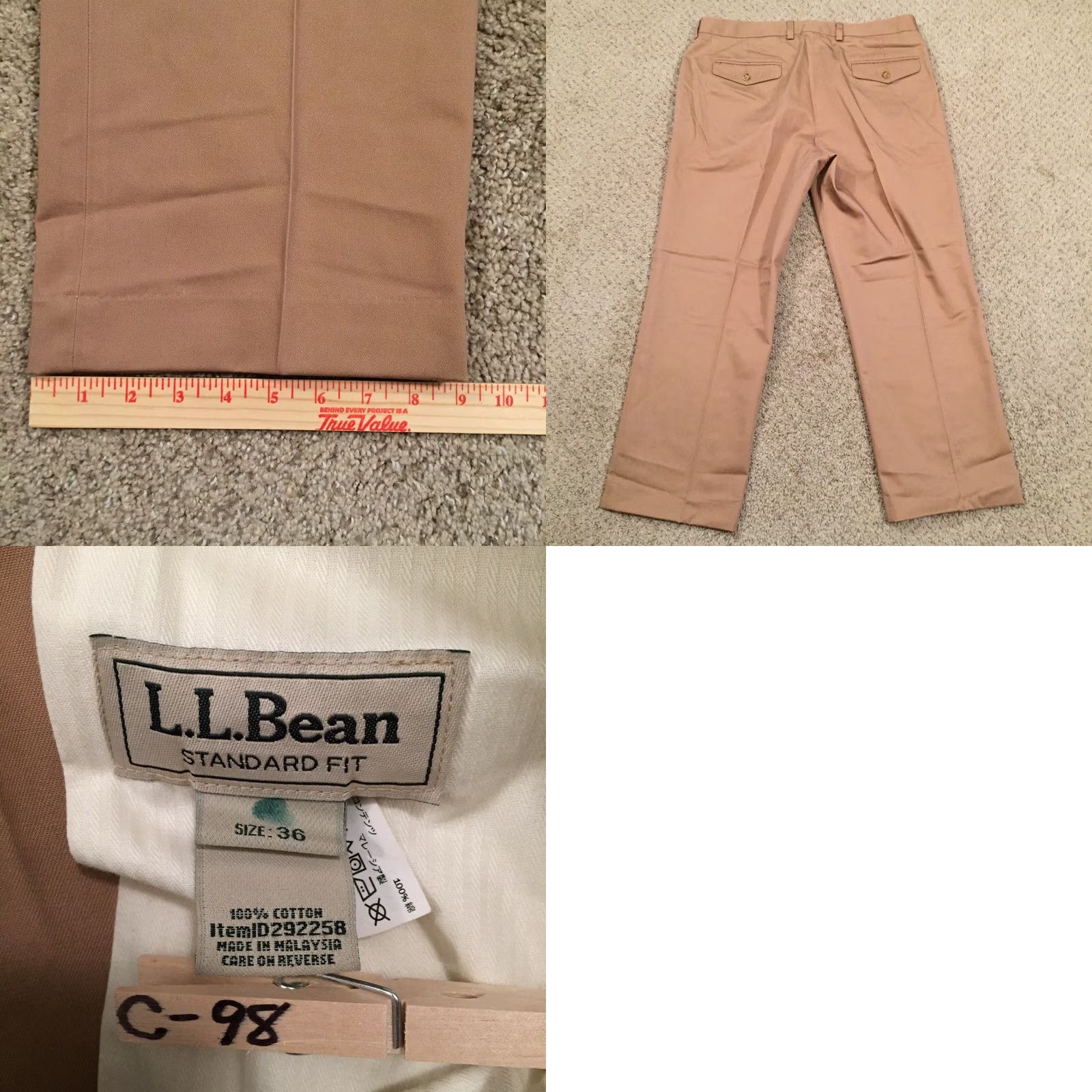 Vintage L.L. Bean Mens Pants Size 36 Dress Chino Beige Dark Flat Front Size US 36 / EU 52 - 8 Thumbnail