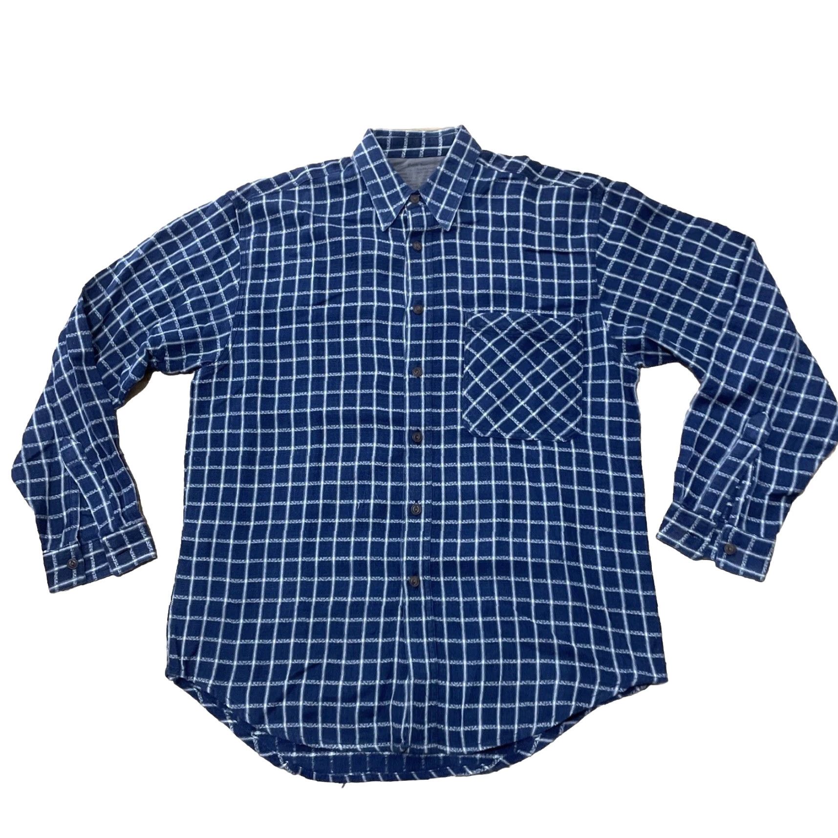 Bugle Boy VINTAGE Bugle Boy Chain Print Stitch Men M Western Equestrian Blue White Check Plaid Shirt Size ONE SIZE - 2 Thumbnail