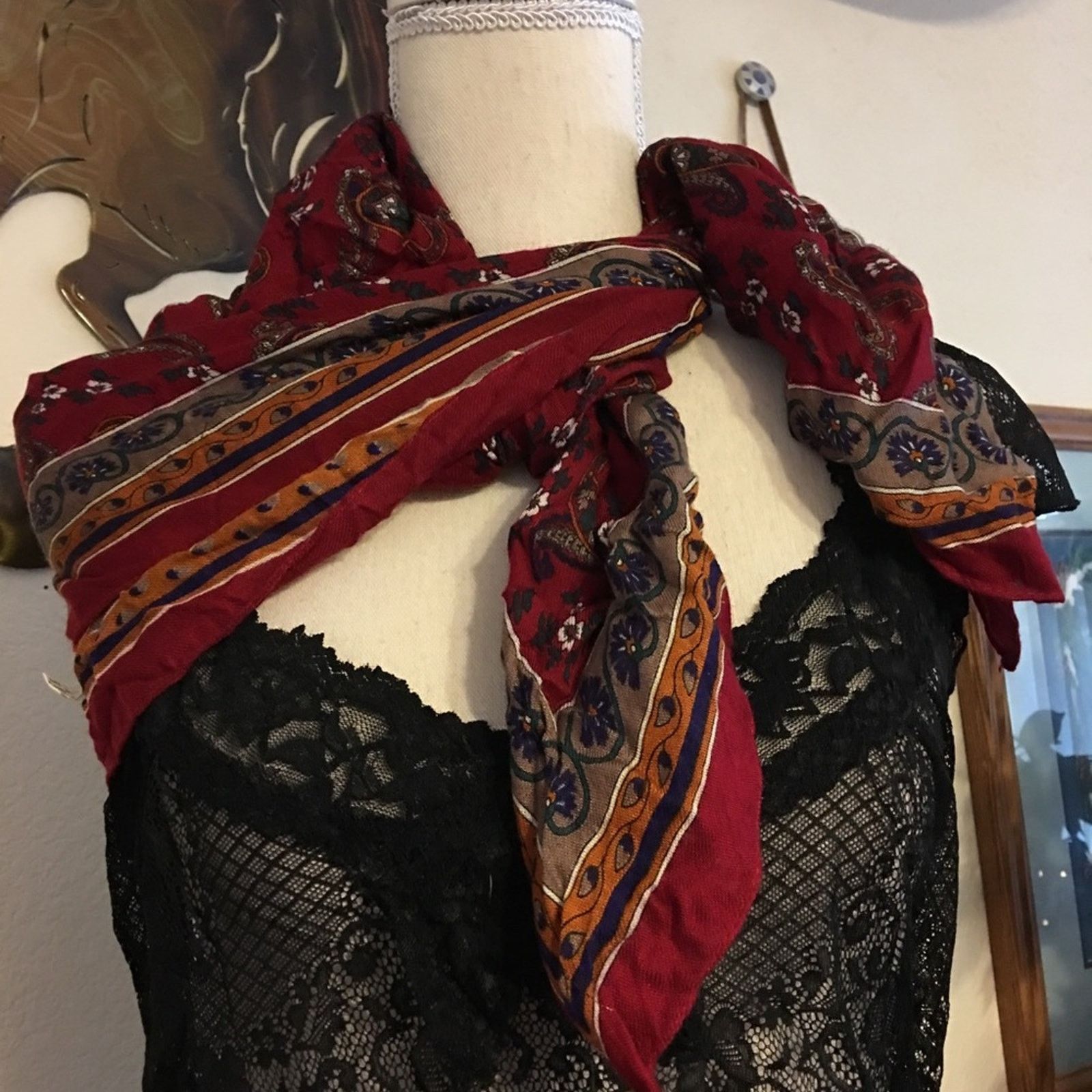 Vintage Deep wine paisley print scarf 30” x 30” Size ONE SIZE - 2 Thumbnail