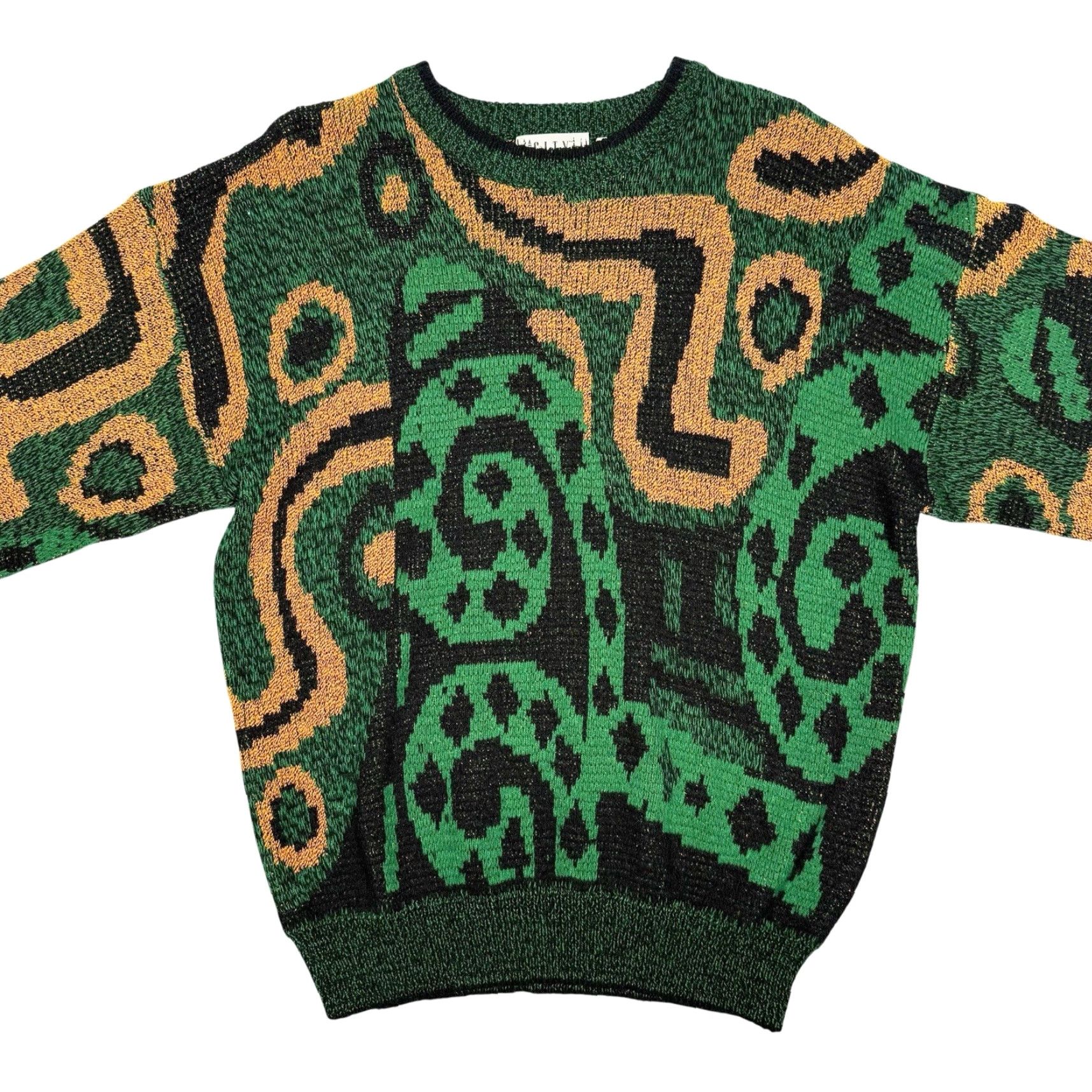 Vintage VINTAGE City Streets Geometric AOP Crewneck Sweater Orange Green Hip Hop Mens M Green 1980s Crewneck Sweater Mens Size US M / EU 48-50 / 2 - 2 Thumbnail