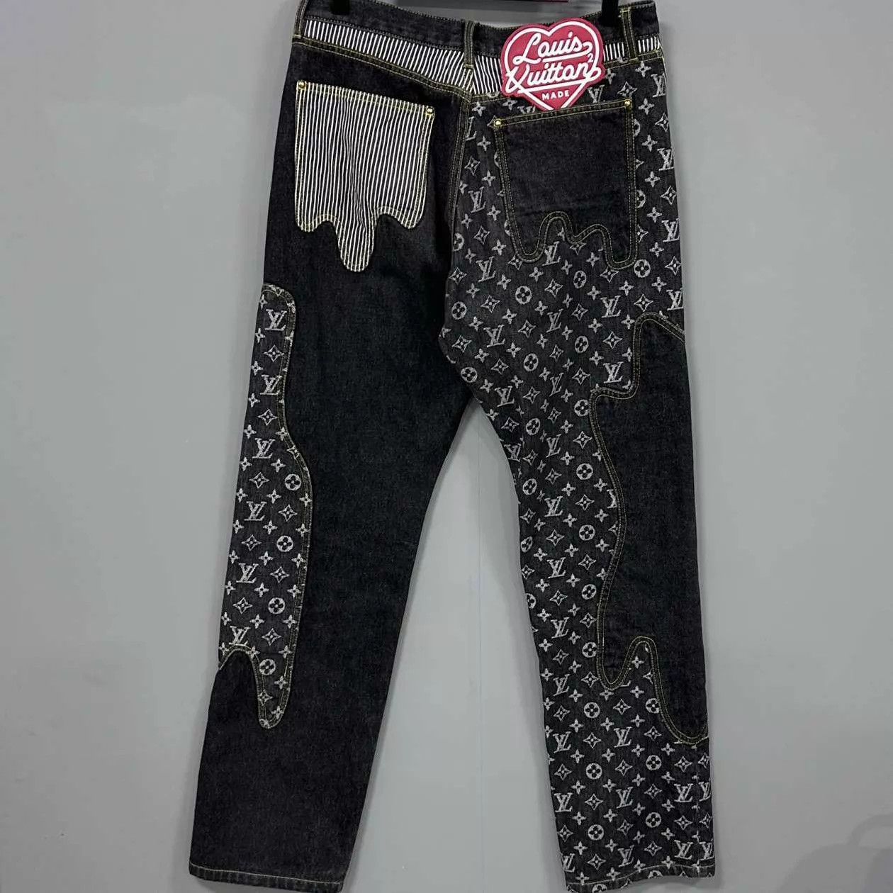 Louis Vuitton LV x Nigo Logo Print Colorblock Jeans 29 Size US 29 - 3 Thumbnail