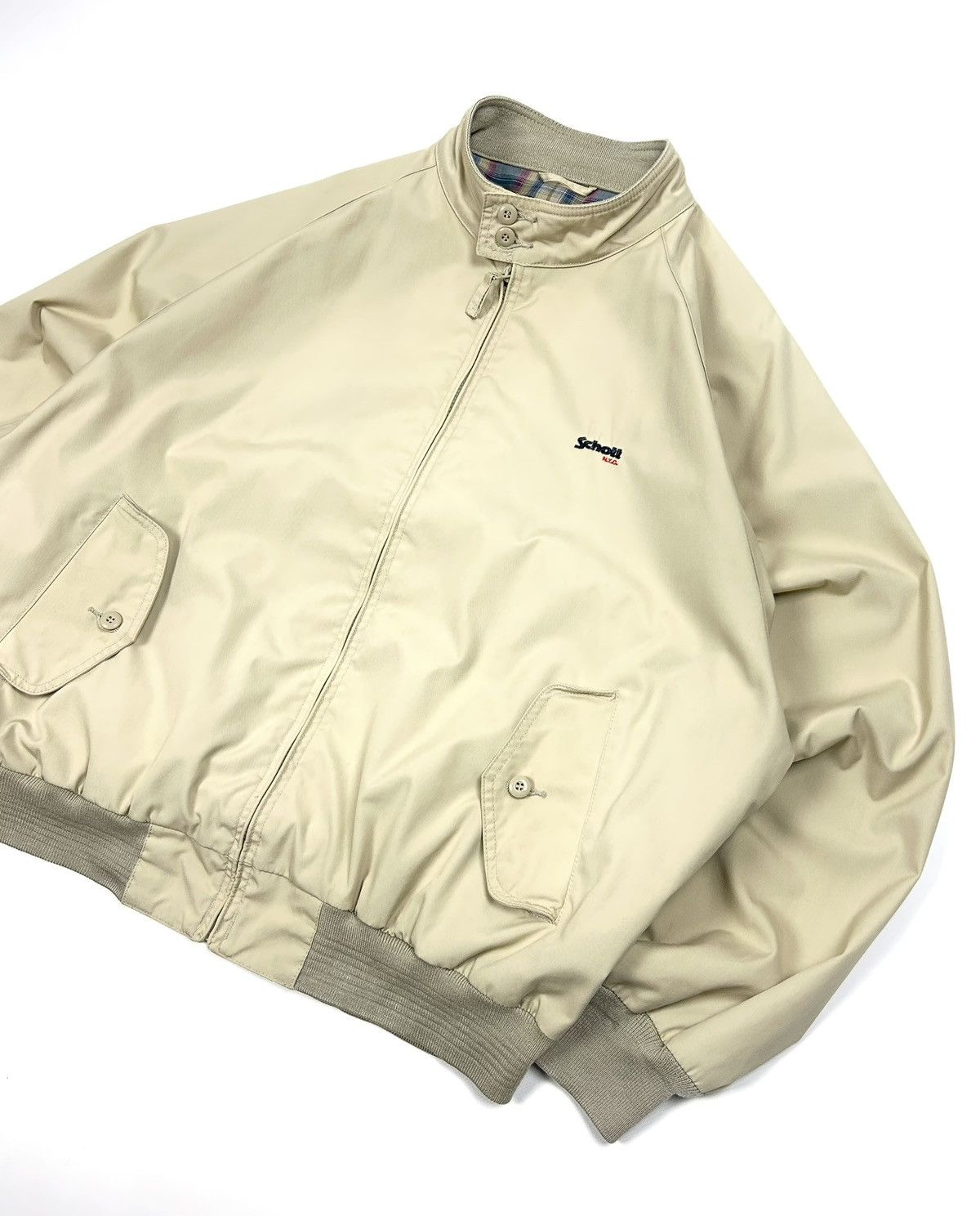 Schott Schott NYC Beige Blouson Jacket Bomber Plaid Lined Vintage Size US XL / EU 56 / 4 - 4 Thumbnail