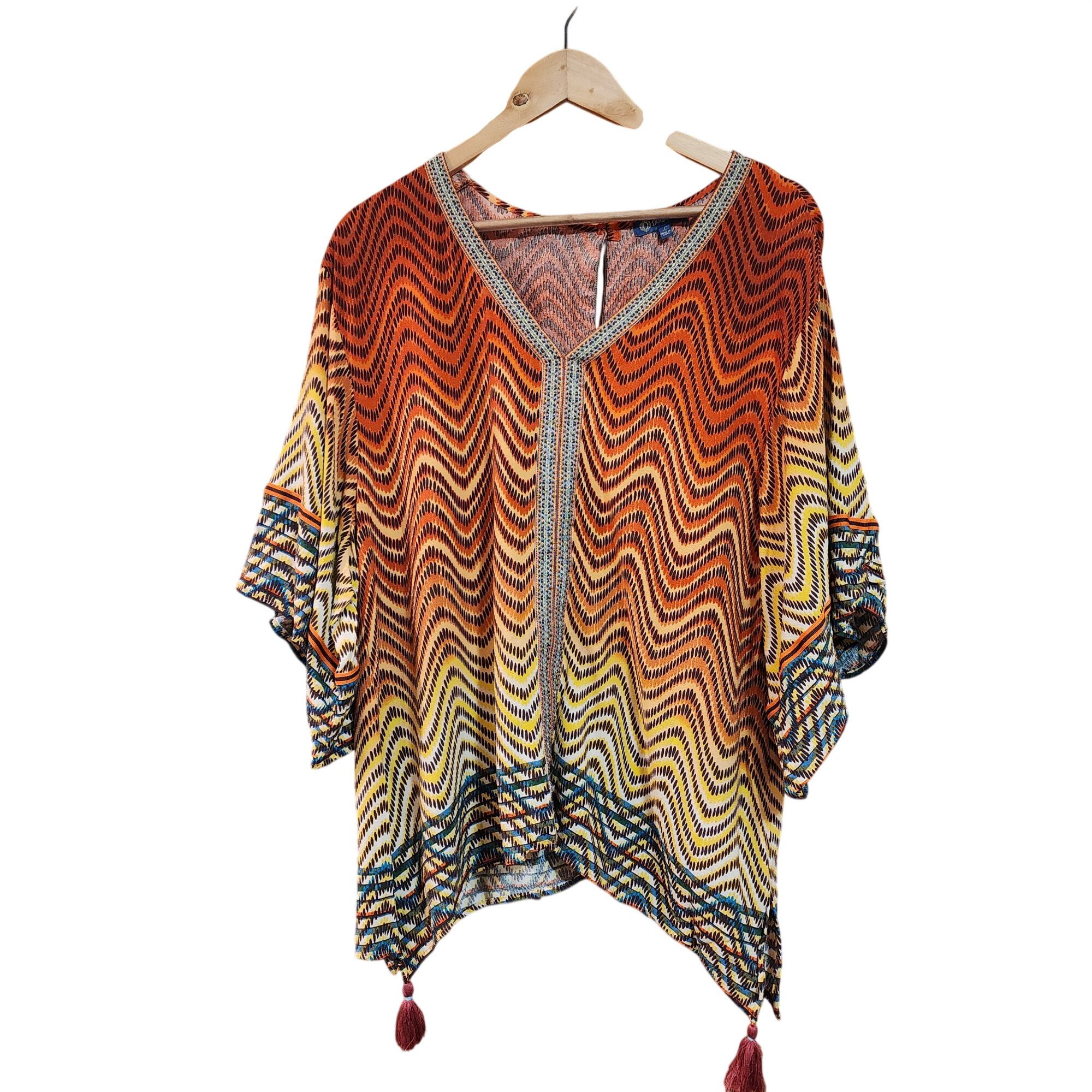 Other Democracy Boho Multicolor Chevron Print Poncho Top With Tass Size L / US 10 / IT 46 - 1 Thumbnail