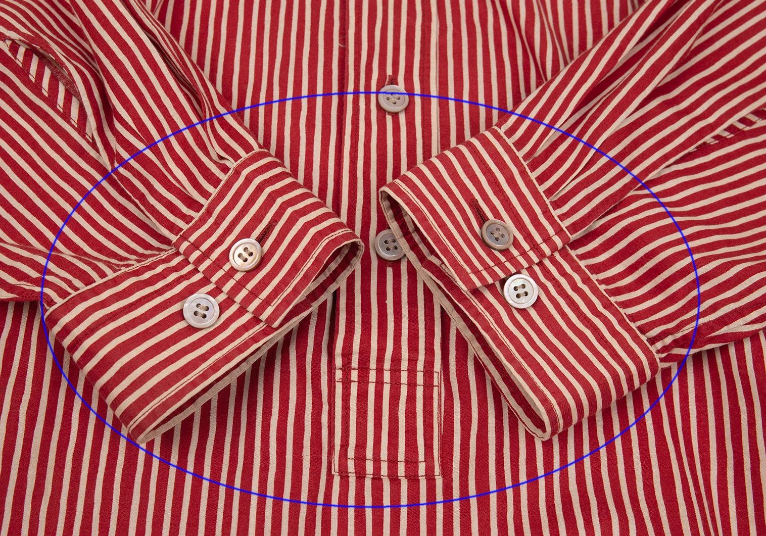 Issey Miyake Cotton Stripe Band Collar Pullover Shirt Red Cream Size US S / EU 44-46 / 1 - 9 Thumbnail