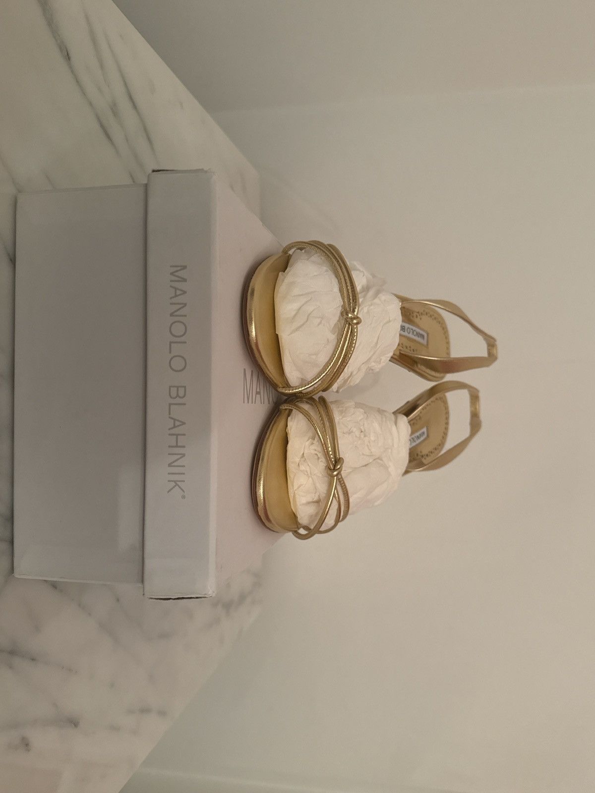 Manolo Blahnik Gold Sareta Heeled Sandal Size US 9 / IT 39 - 6 Thumbnail