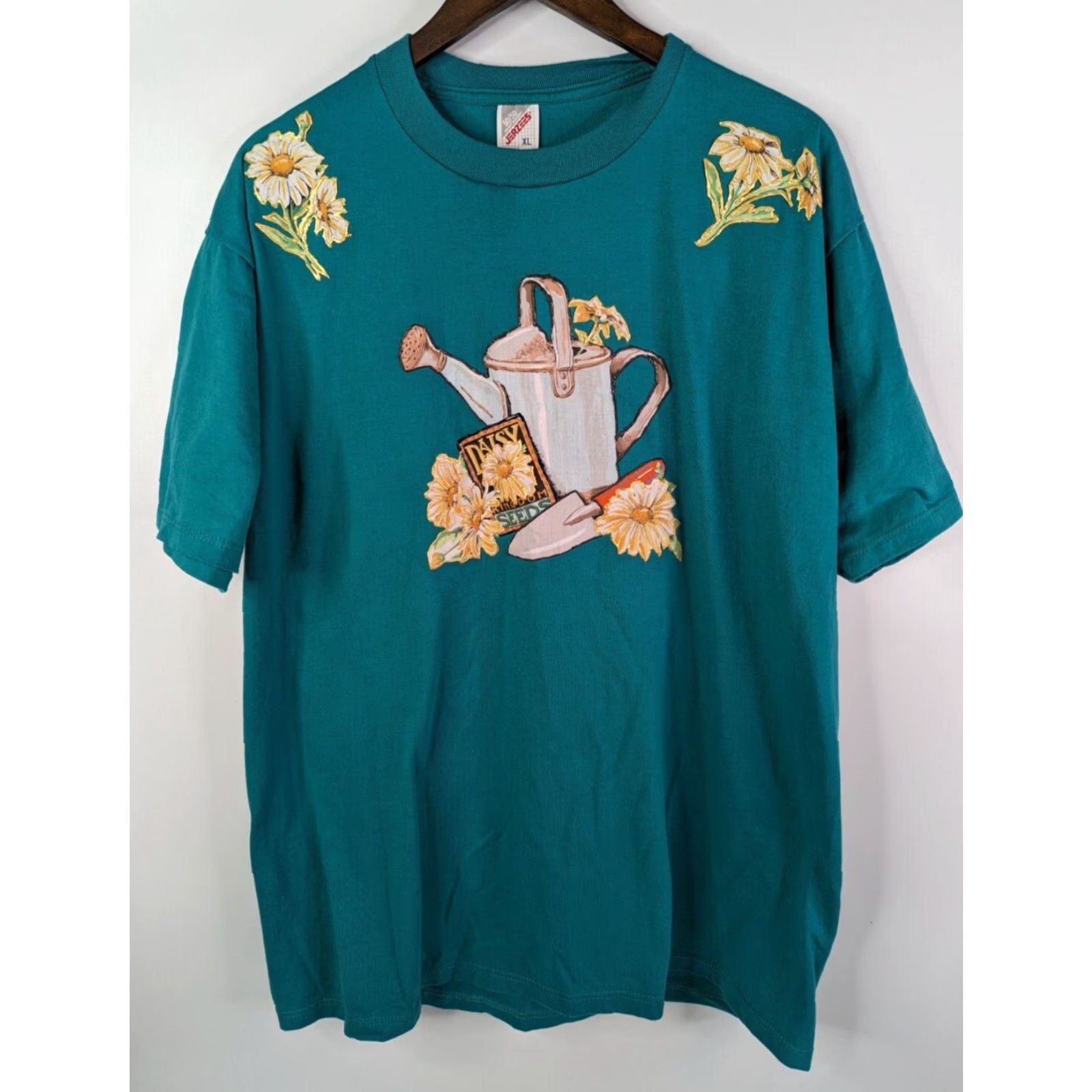Jerzees VINTAGE Jerzees T-Shirt 90s Teal Mens XL Daisy Kingdom Seeds Flower Design Printed Logo Shirt Size US XL / EU 56 / 4 - 2 Thumbnail