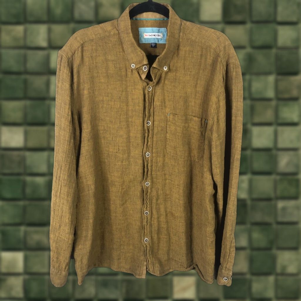 Vintage 32 Bar Blues Shirt Mens XL Gold Textured Woven Long Sleeve Button Front Casual Size US XL / EU 56 / 4 - 1 Thumbnail