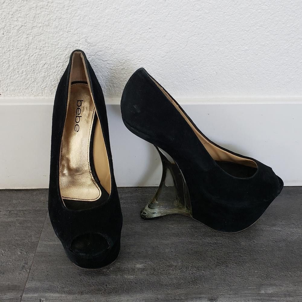 Bebe Black Sky High Acrylic Bebe Platform Wedge Bootie Size US 7 / IT 37 - 1 Thumbnail